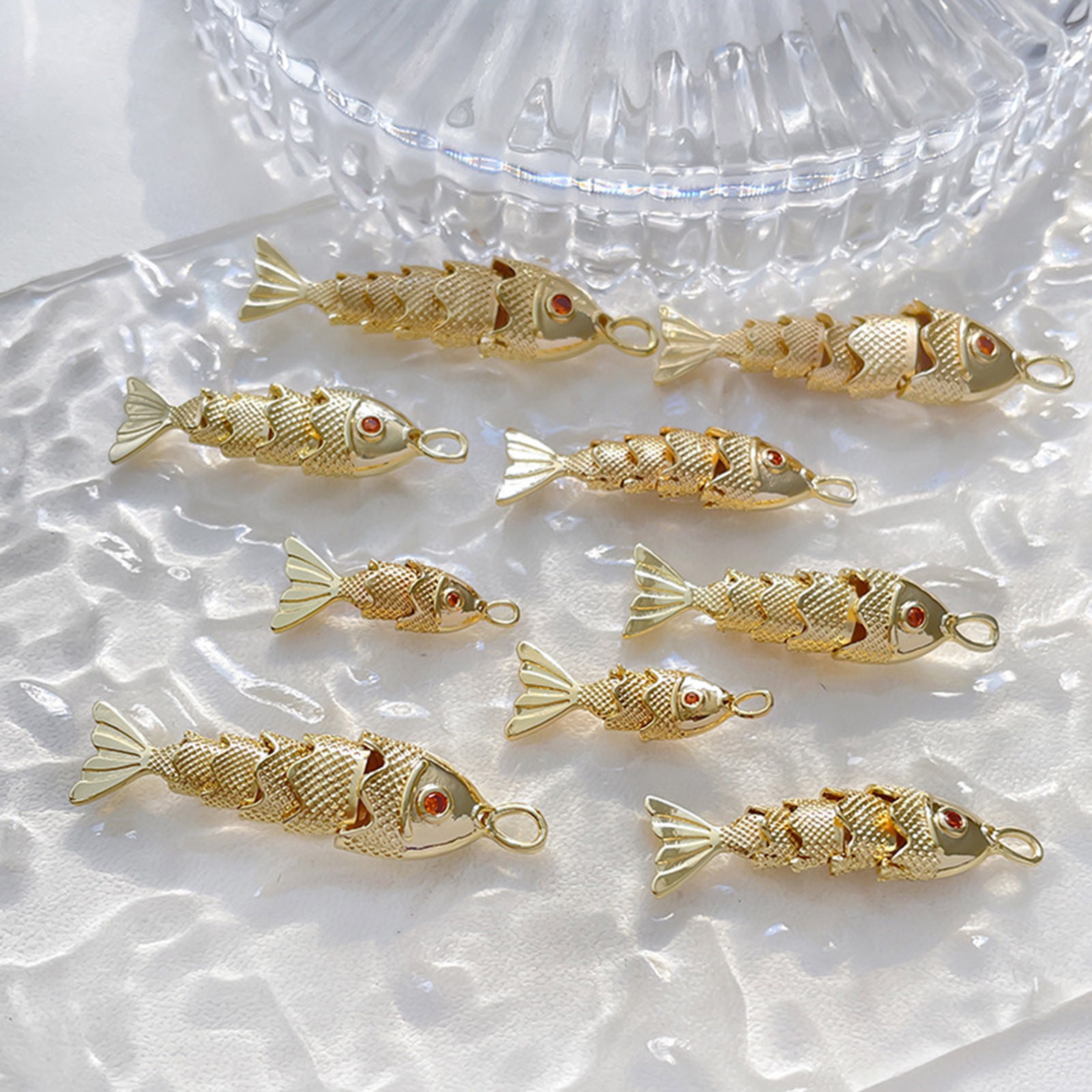 Picture of Eco-friendly Brass Ocean Jewelry Pendants Real Gold Plated Fish Animal 3D Movable Orange-red Cubic Zirconia