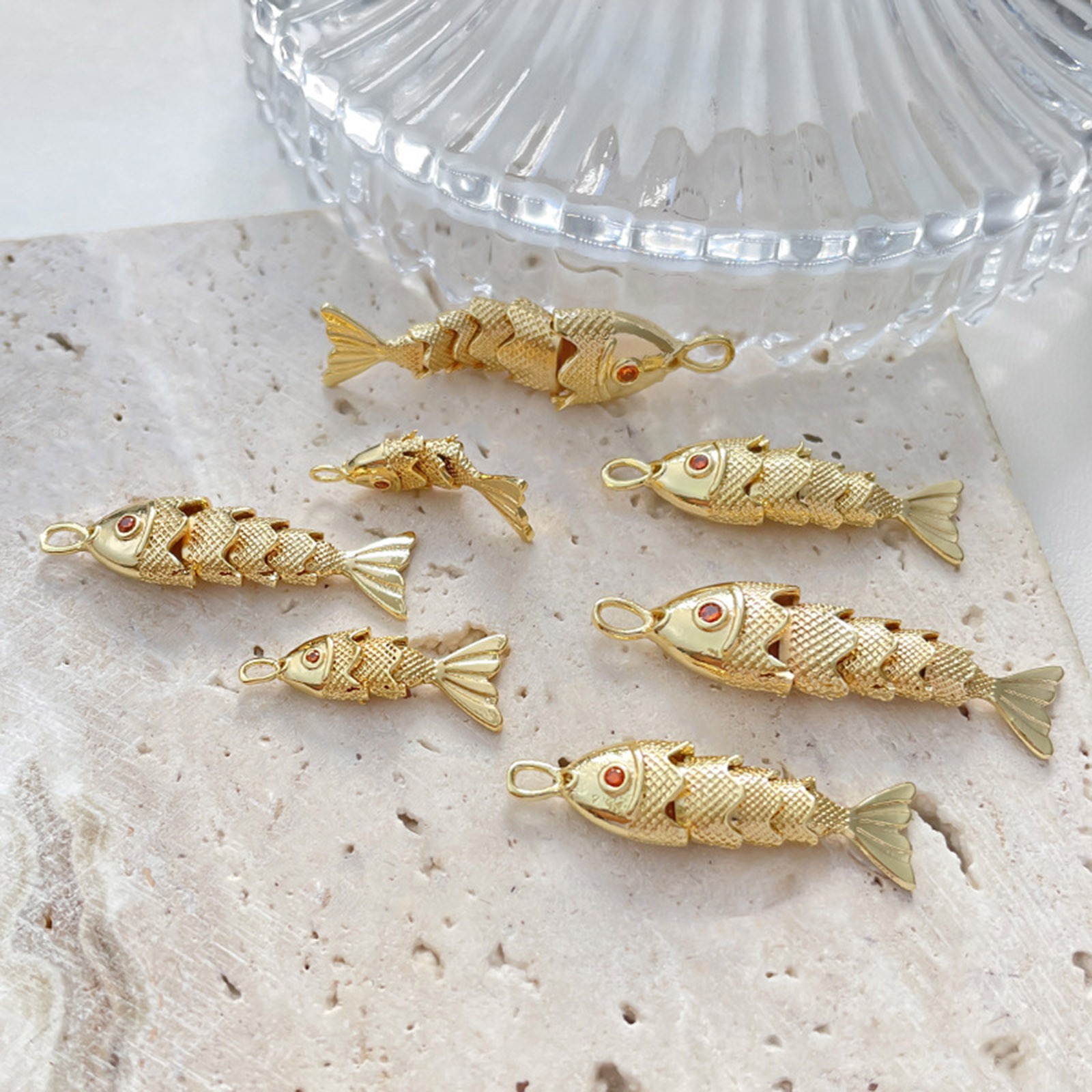 Picture of Eco-friendly Brass Ocean Jewelry Pendants Real Gold Plated Fish Animal 3D Movable Orange-red Cubic Zirconia
