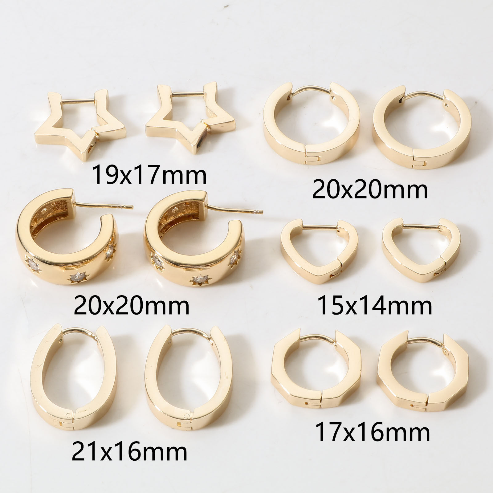 Picture of Eco-friendly Vacuum Plating Stylish Geometric 18K Real Gold Plated Copper Heart Pentagram Star Hoop Earrings Unisex Party