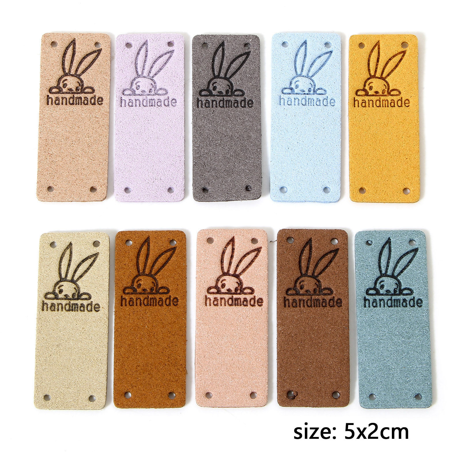 Imagen de 10 Unidades PU día de Pascua Etiqueta de Etiqueta para Ropa Rectángulo Multicolor patrón Conejo " Hand Made " 5cm x 2cm