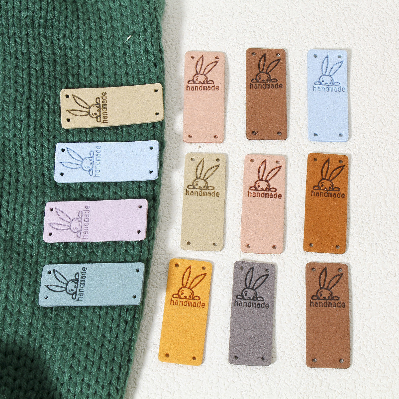 Imagen de 10 Unidades PU día de Pascua Etiqueta de Etiqueta para Ropa Rectángulo Multicolor patrón Conejo " Hand Made " 5cm x 2cm