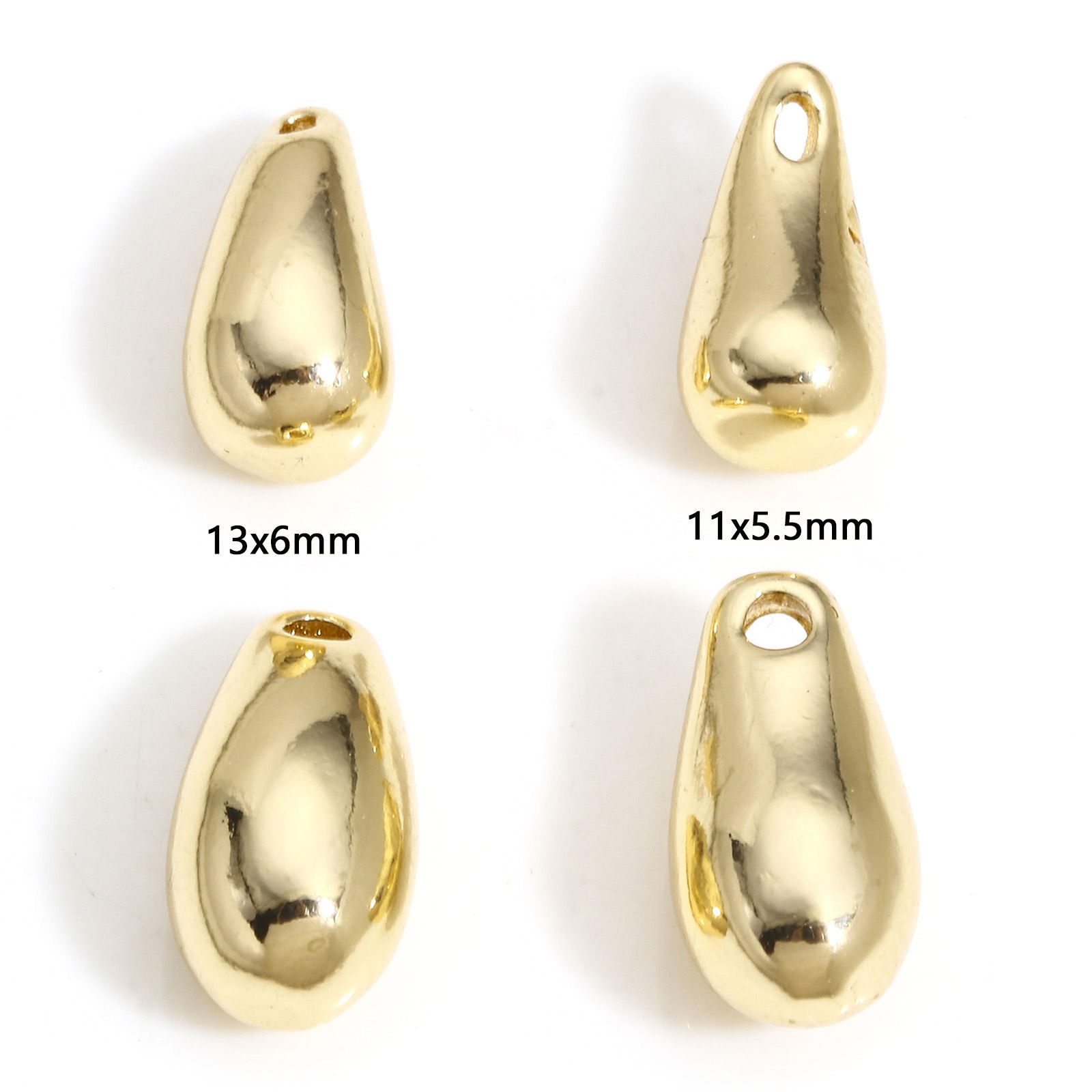 Image de 2 Pcs Breloques en Laiton Goutte d'Eau Plaqué Or Véritable 14K 3D