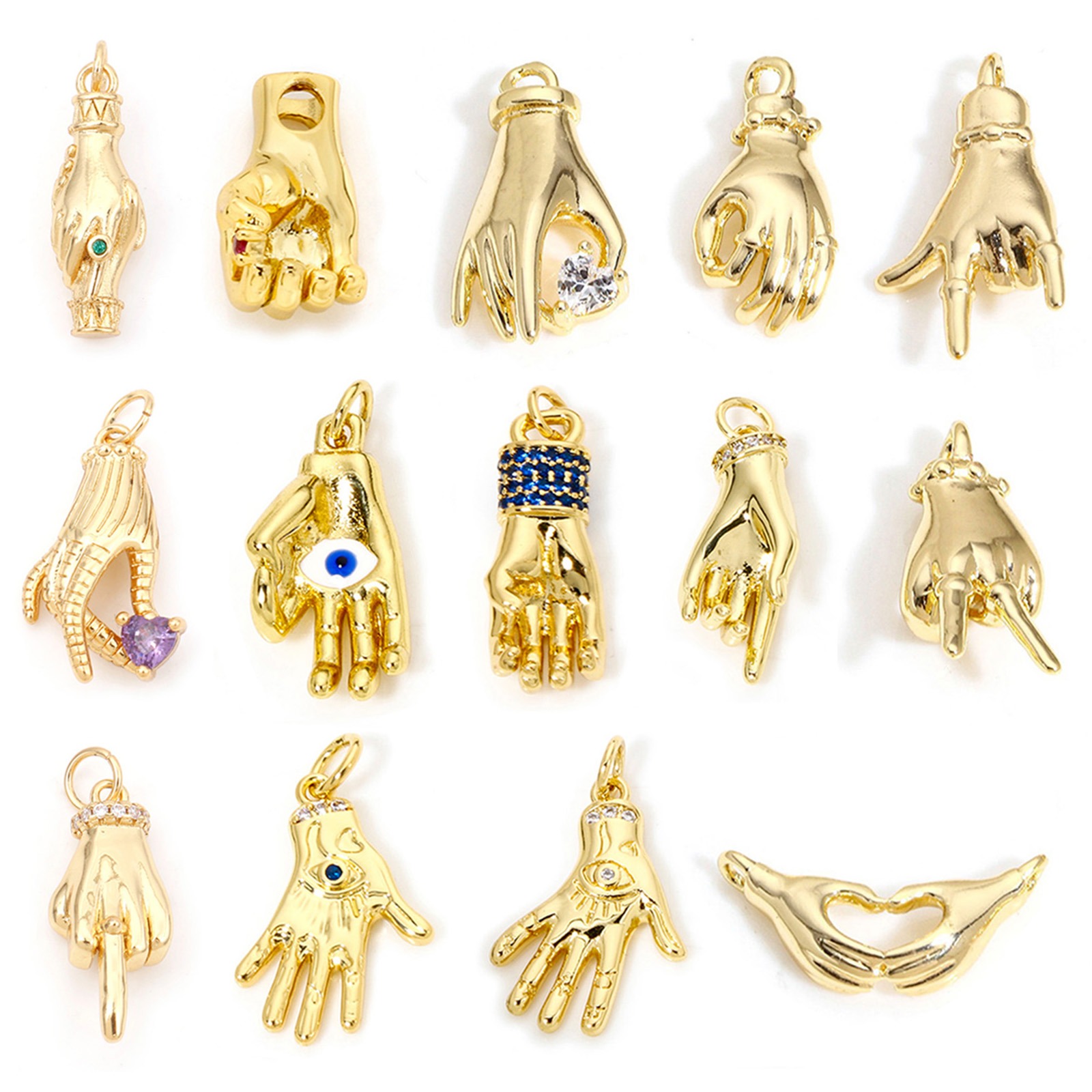 Picture of Brass Charms 14K Real Gold Plated Hand Sign Gesture 3D