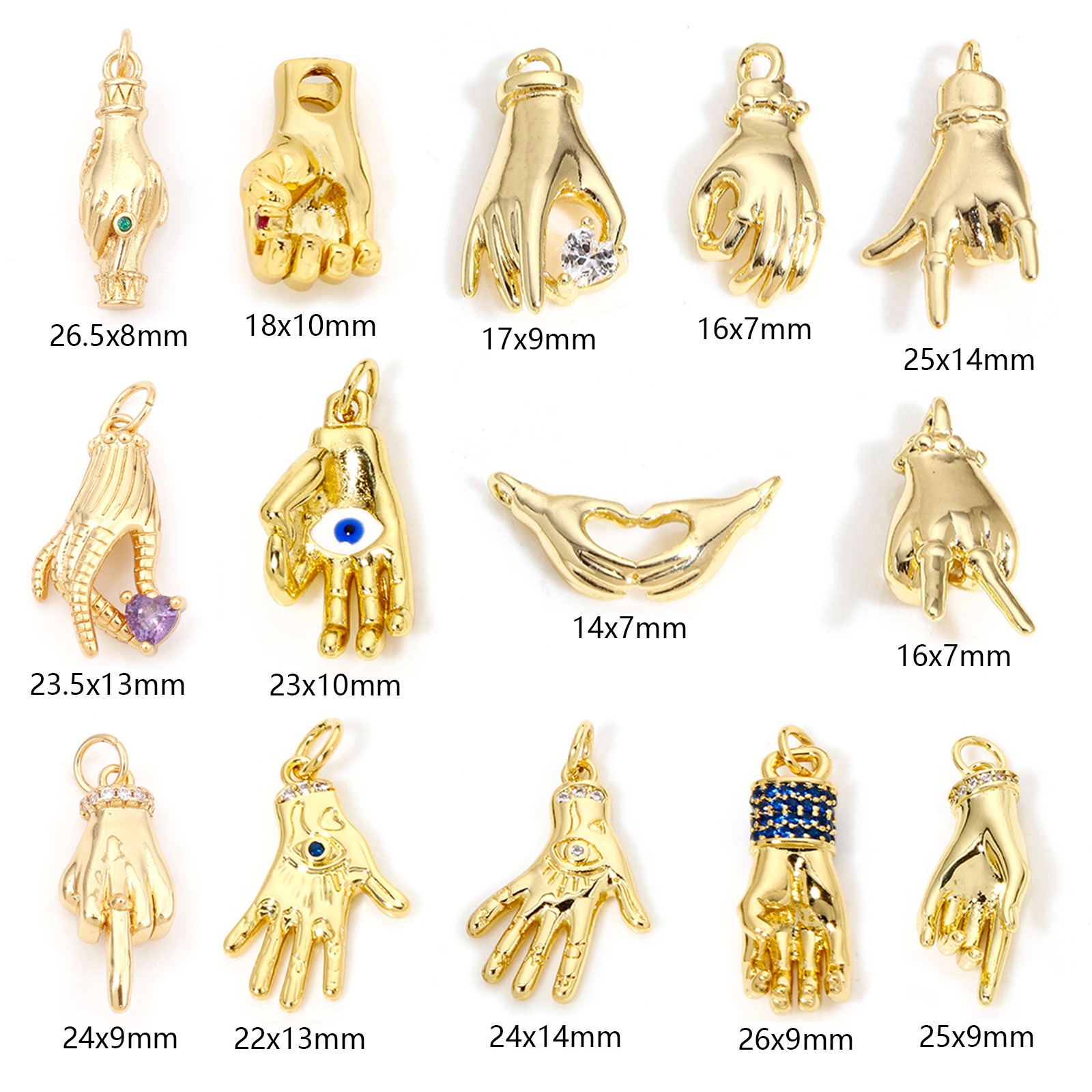 Picture of Brass Charms 14K Real Gold Plated Hand Sign Gesture 3D