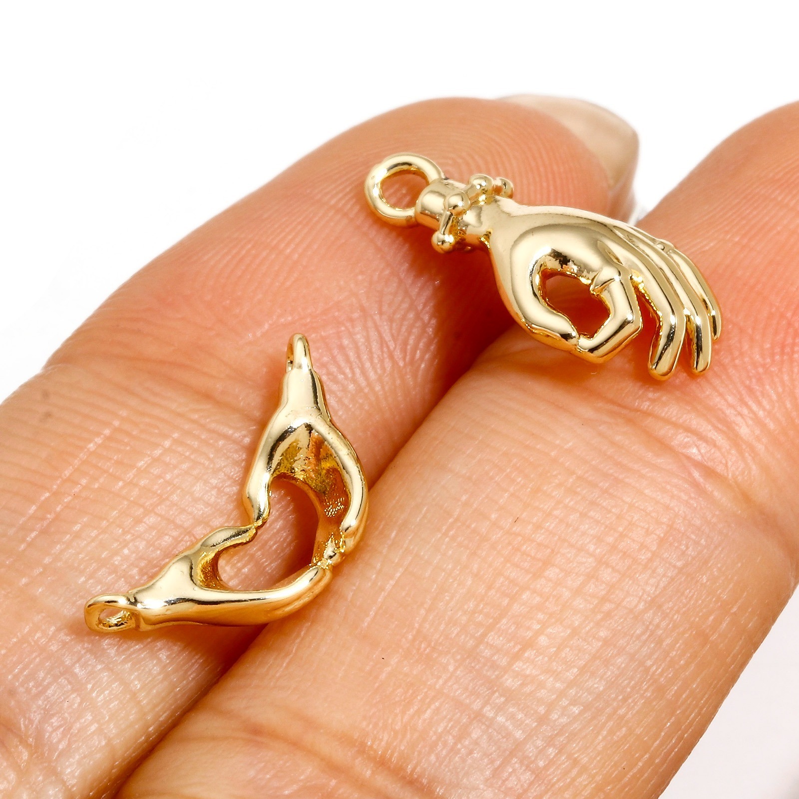 Picture of Brass Charms 14K Real Gold Plated Hand Sign Gesture 3D