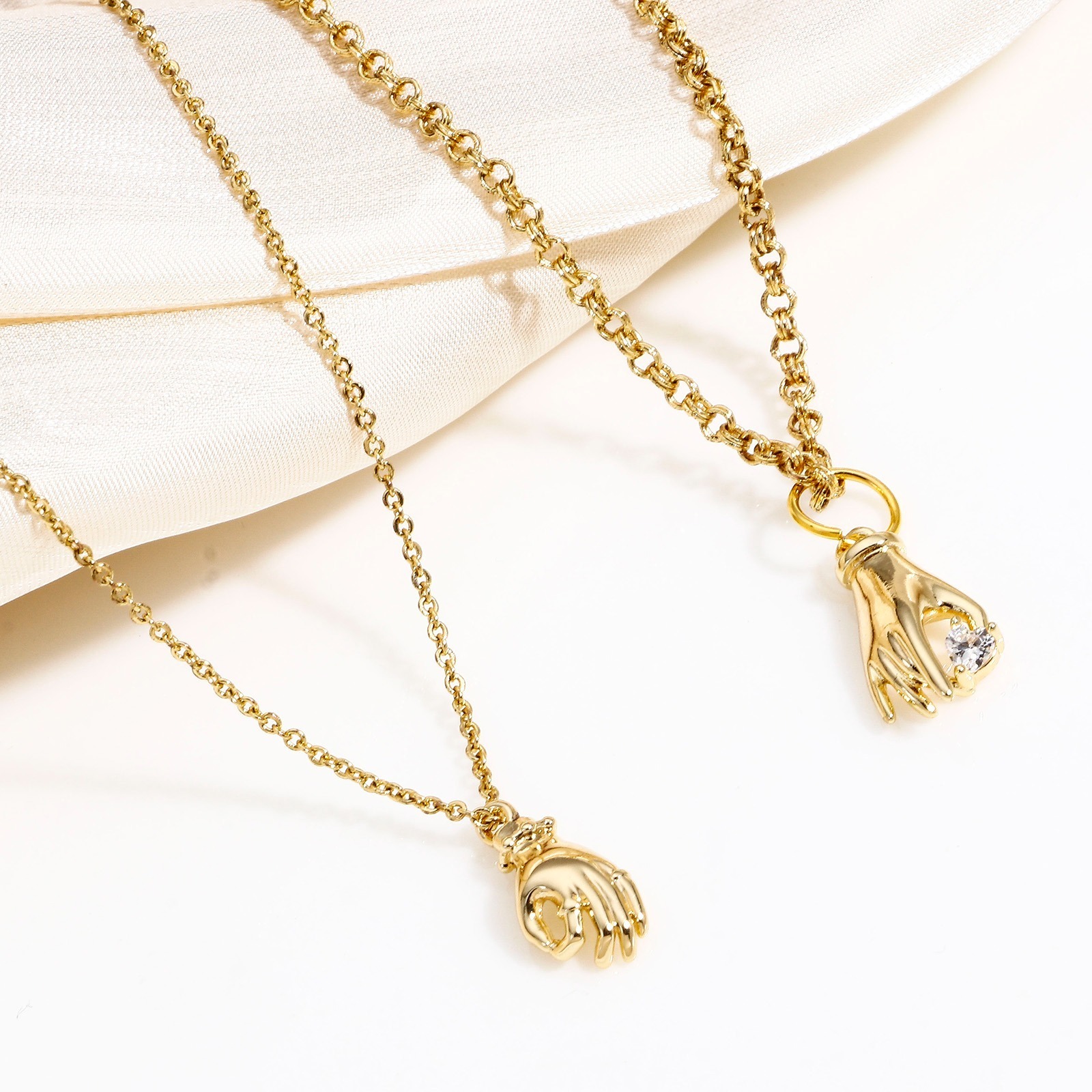 Picture of Brass Charms 14K Real Gold Plated Hand Sign Gesture 3D