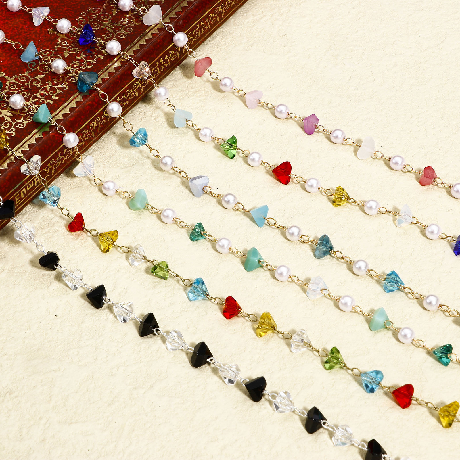 Picture of Copper & Glass Link Cable Chain Findings Silver Tone Multicolor Irregular 6mm