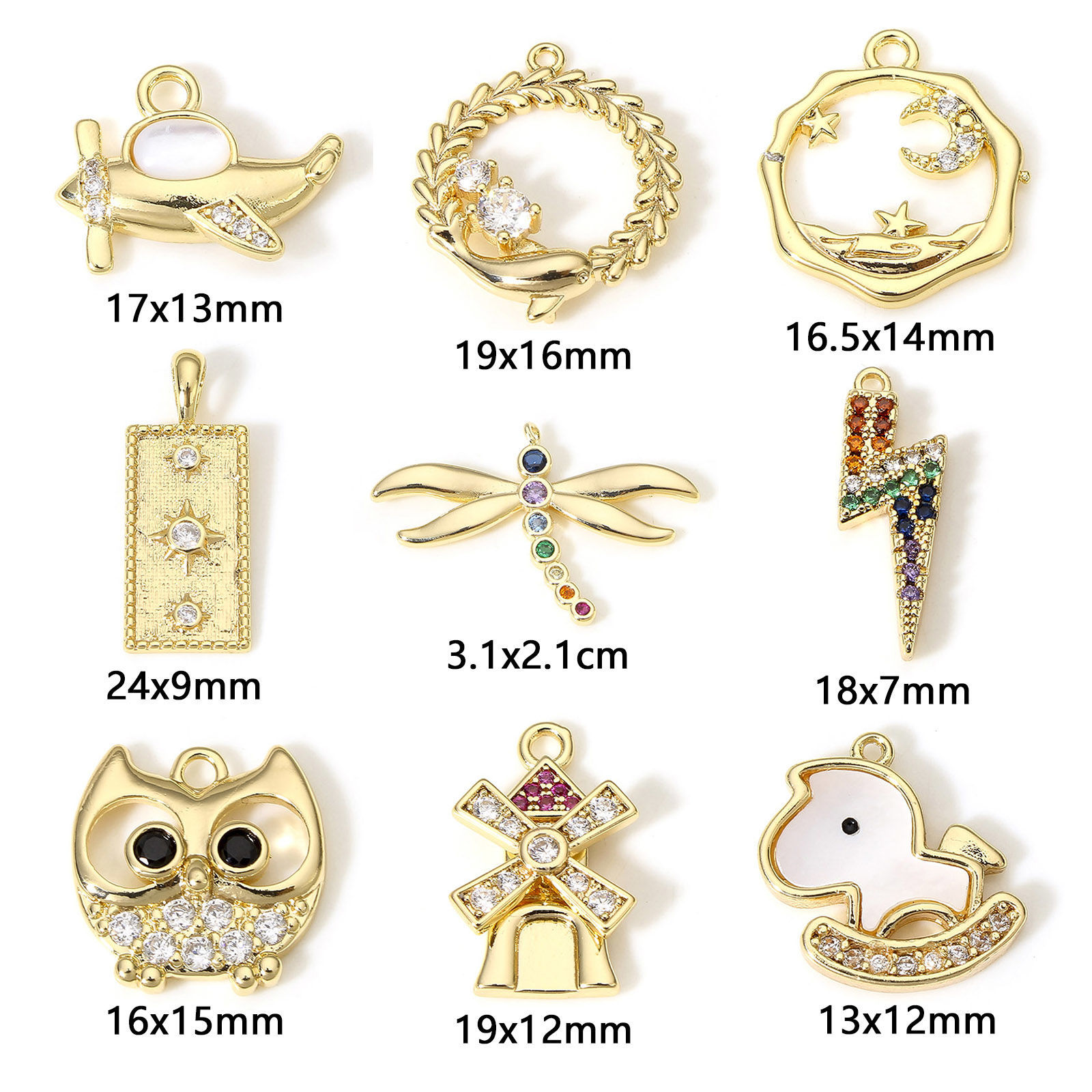 Imagen de 1 Unidad Latón Colgantes Charms 18K Oro Real Chapado Micro Pave