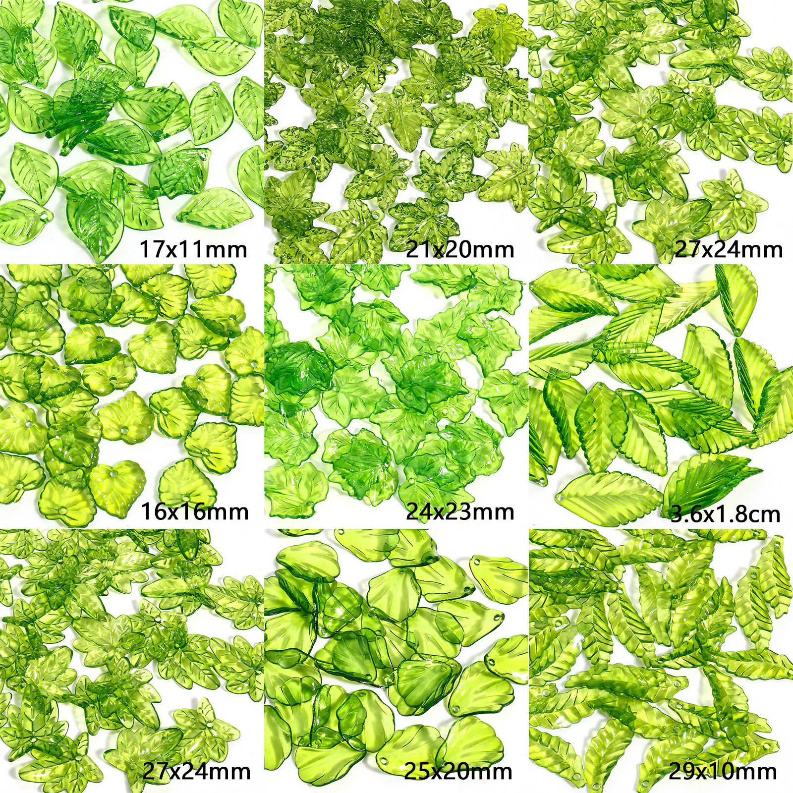 Imagen de 100 Unidades Acrílico Colgantes Charms Hoja Verde Transparente