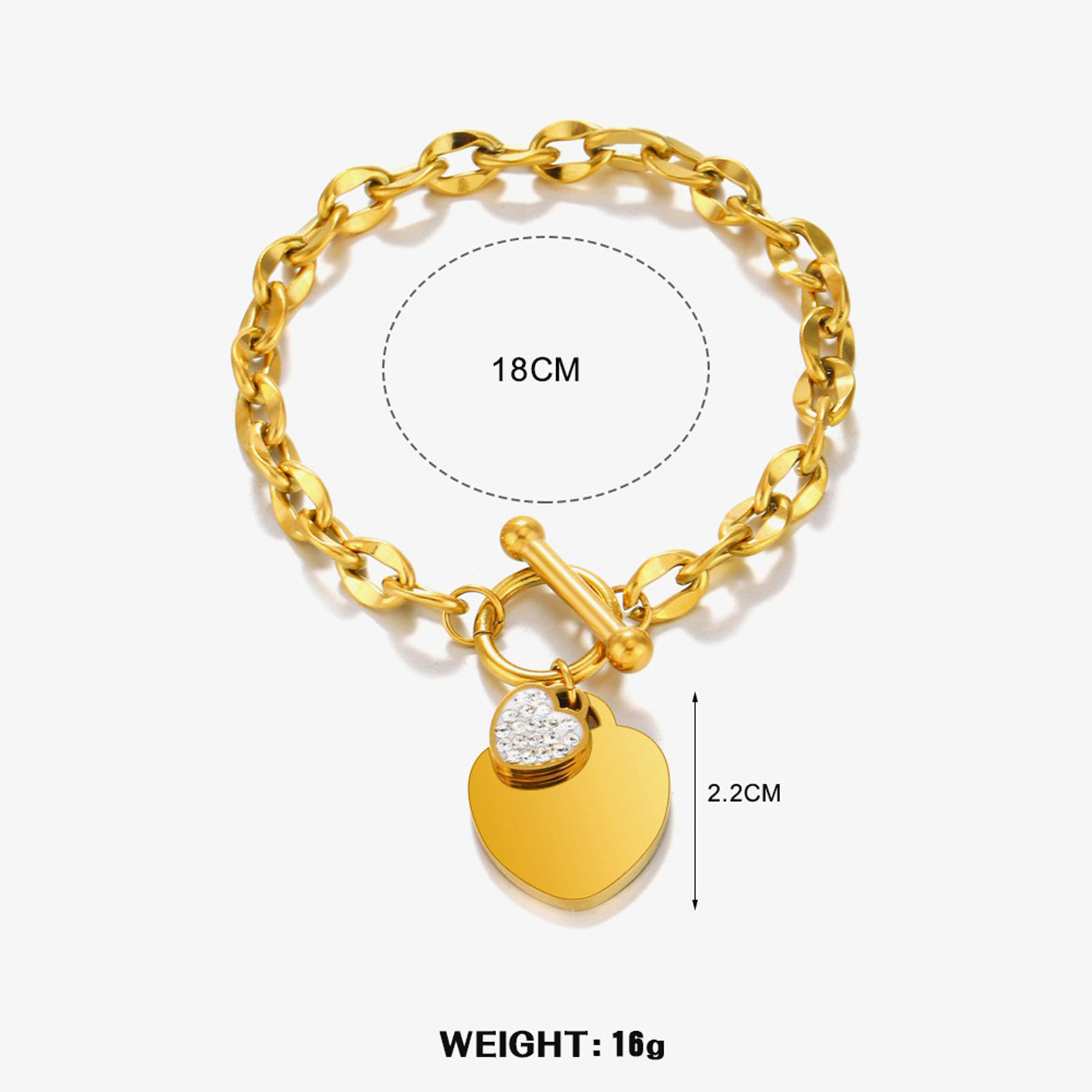 Picture of Eco-friendly Vacuum Plating Stylish Hip-Hop Multicolor 304 Stainless Steel Curb Link Chain Heart Charm Bracelets Unisex Party