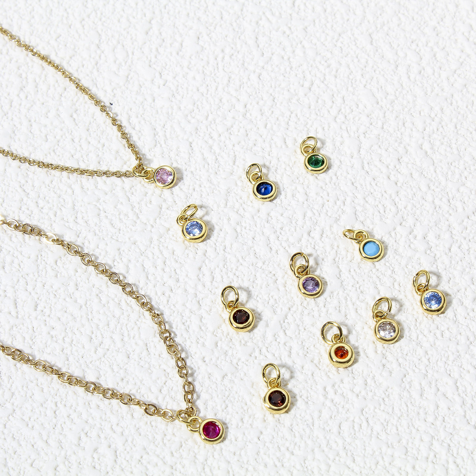 Picture of Brass Charms 18K Real Gold Plated Round Multicolour Cubic Zirconia 9mm x 4mm