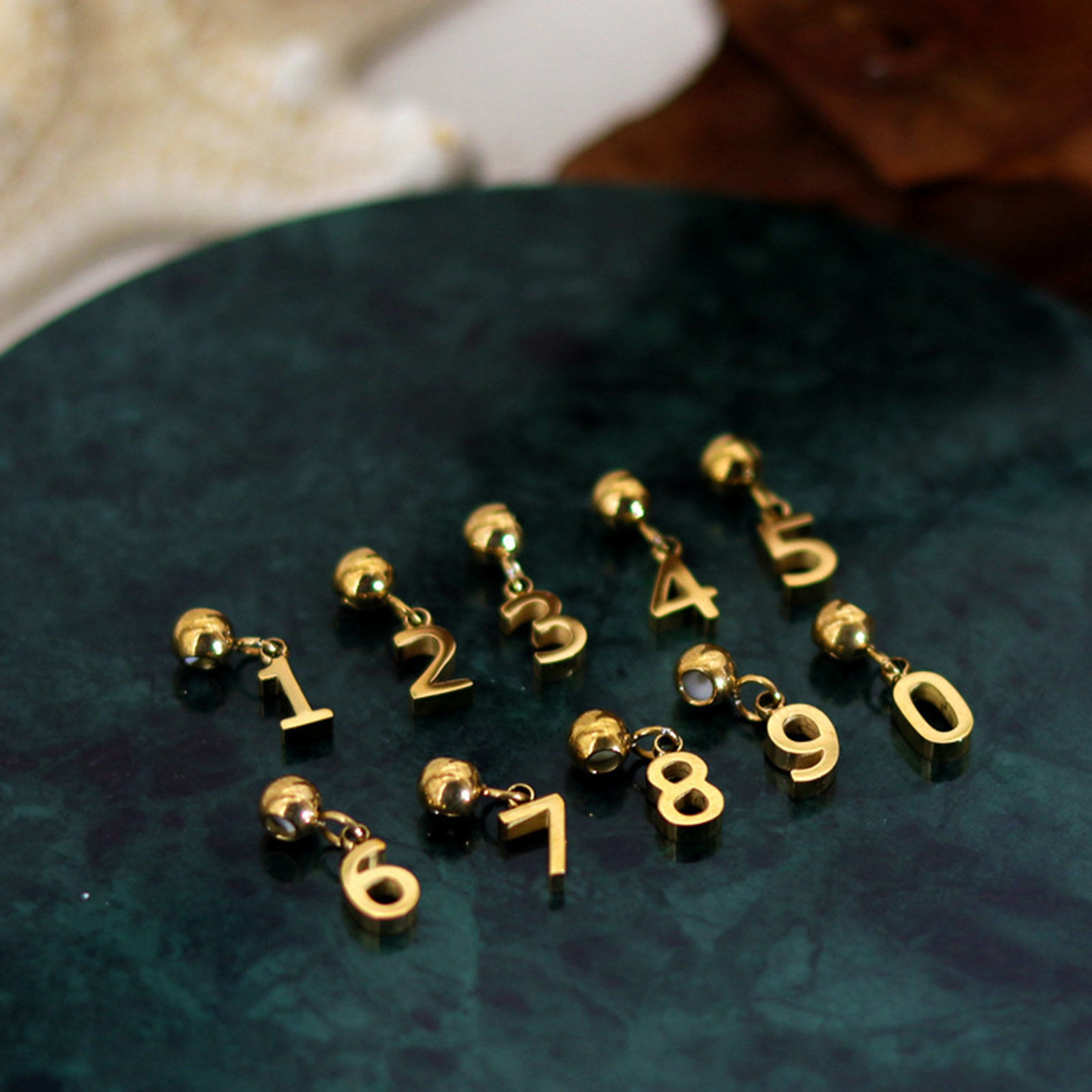 Picture of 304 Stainless Steel Mini Dangle Charm Beads For Bracelet Necklace Jewelry Making 18K Gold Plated Capital Alphabet/ Letter Number 12mm x 6mm