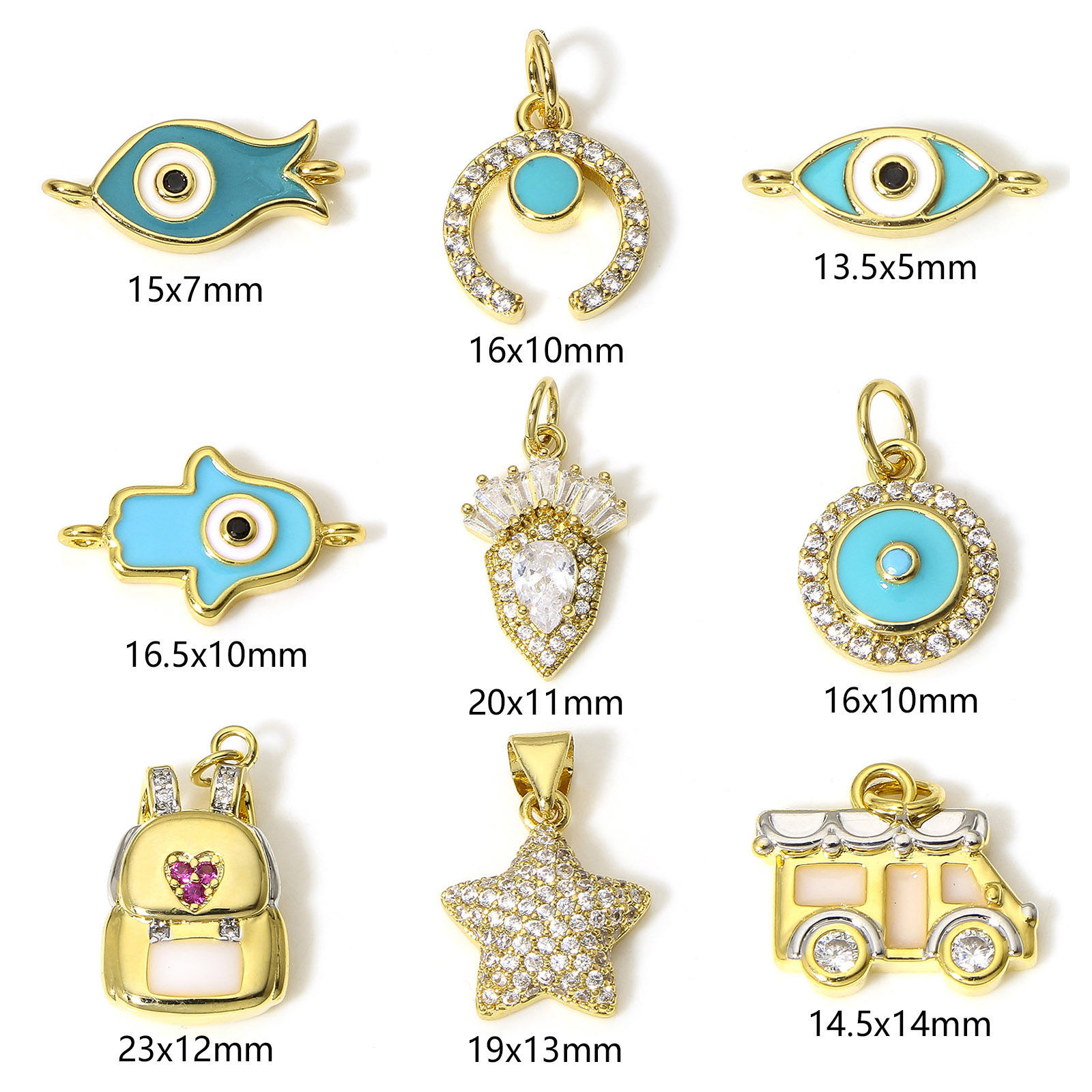 Picture of Brass Charms Real Gold Plated School Bag Pentagram Star