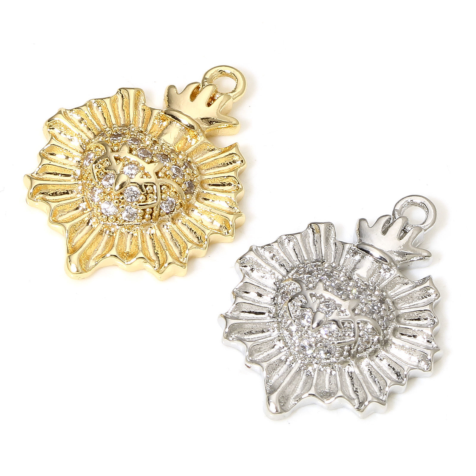 Picture of Eco-friendly Brass Religious Charms Real Gold Plated Ex Voto Heart Heart Micro Pave Clear Cubic Zirconia 19mm x 15mm