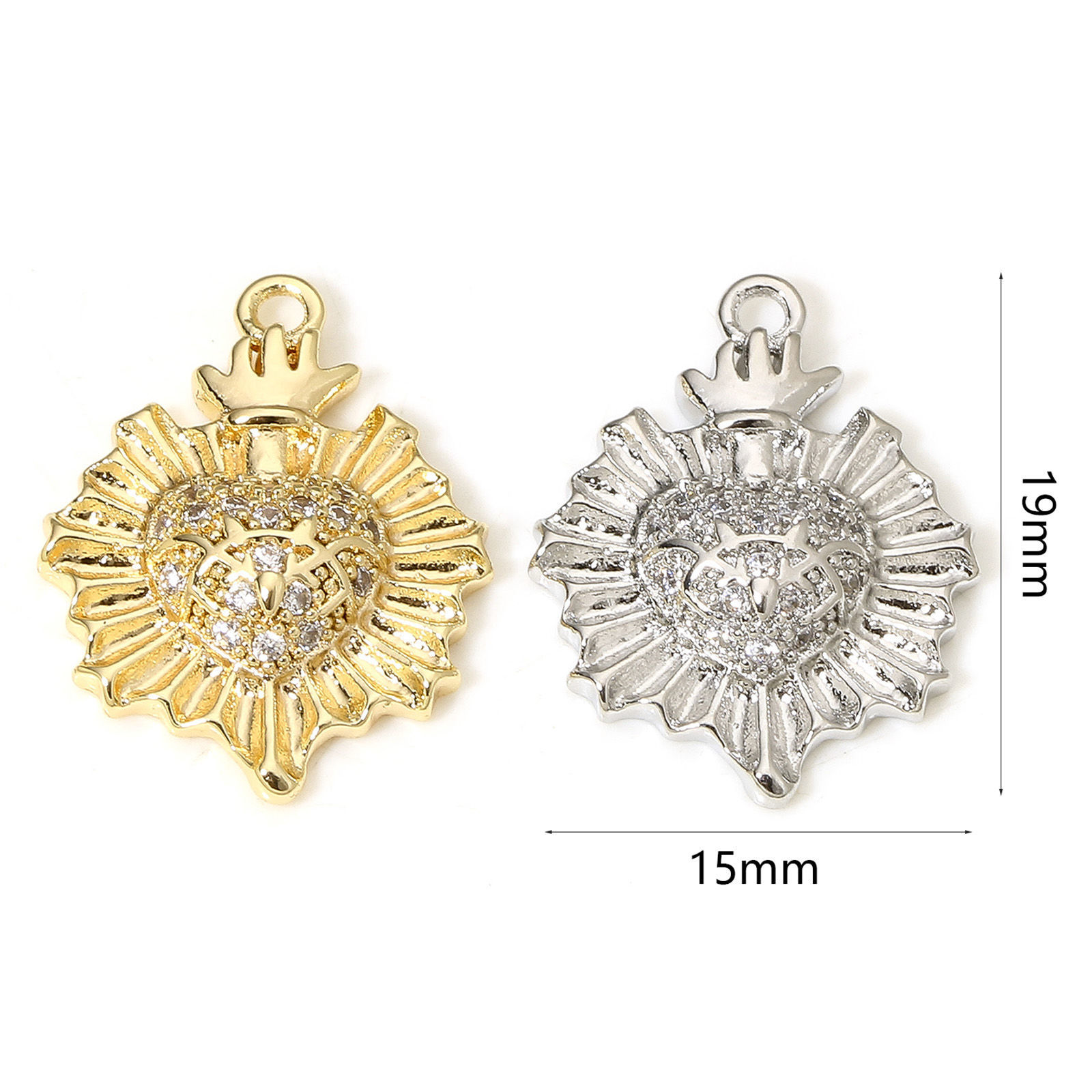 Picture of Eco-friendly Brass Religious Charms Real Gold Plated Ex Voto Heart Heart Micro Pave Clear Cubic Zirconia 19mm x 15mm