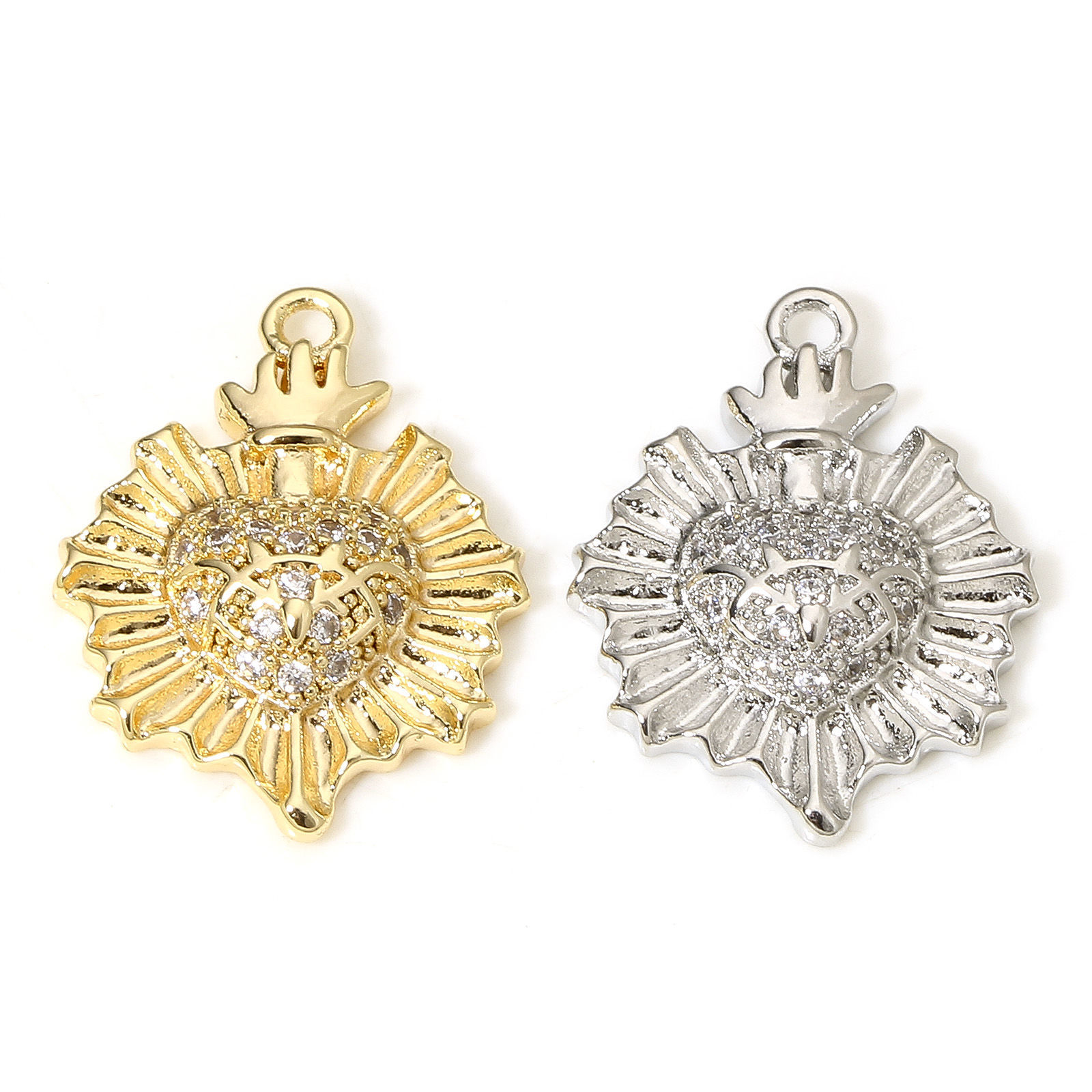 Picture of Eco-friendly Brass Religious Charms Real Gold Plated Ex Voto Heart Heart Micro Pave Clear Cubic Zirconia 19mm x 15mm