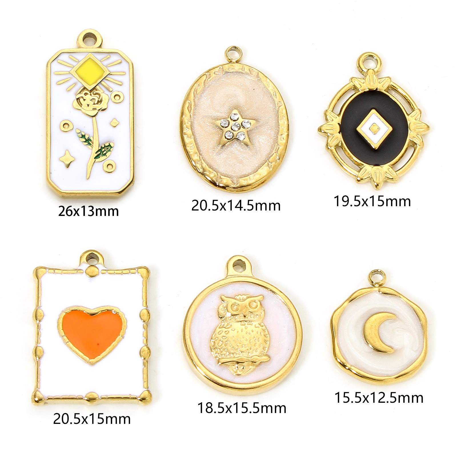Picture of Eco-friendly Vacuum Plating 304 Stainless Steel Stylish Charms Gold Plated Multicolor Oval Rhombus Enamel