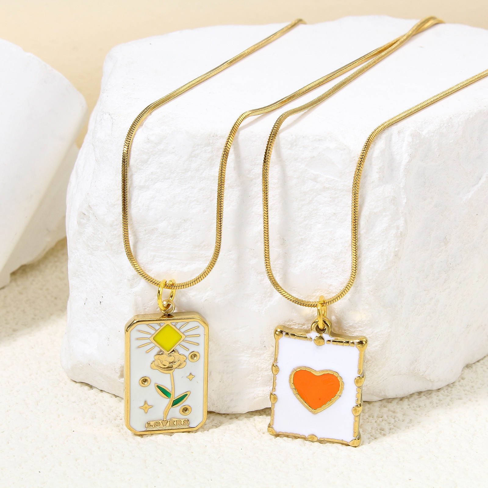 Picture of Eco-friendly Vacuum Plating 304 Stainless Steel Stylish Charms Gold Plated Multicolor Oval Rhombus Enamel