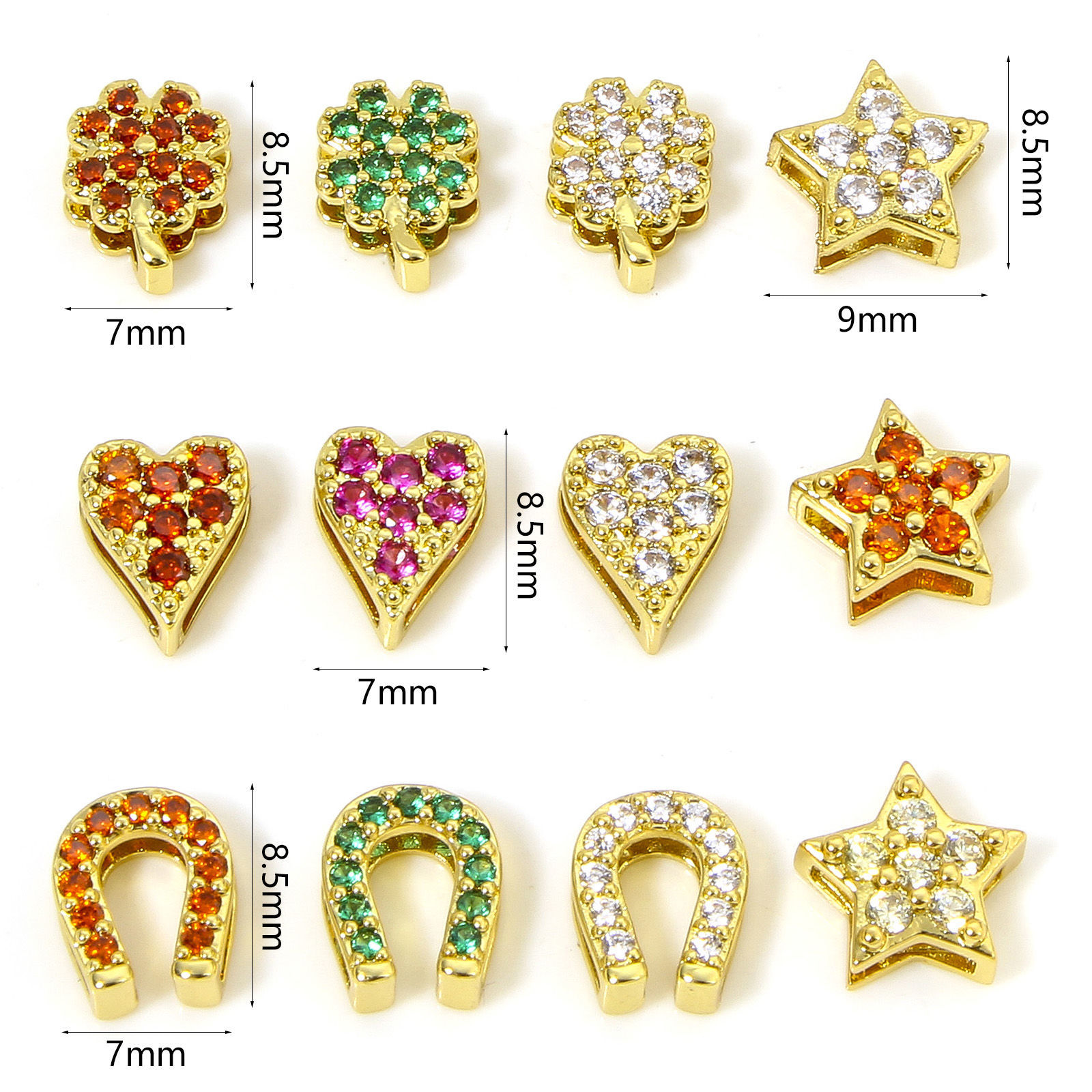 Picture of Hypoallergenic Brass Exquisite Beads For DIY Jewelry Making 18K Gold Plated Flower Heart Micro Pave Multicolour Cubic Zirconia