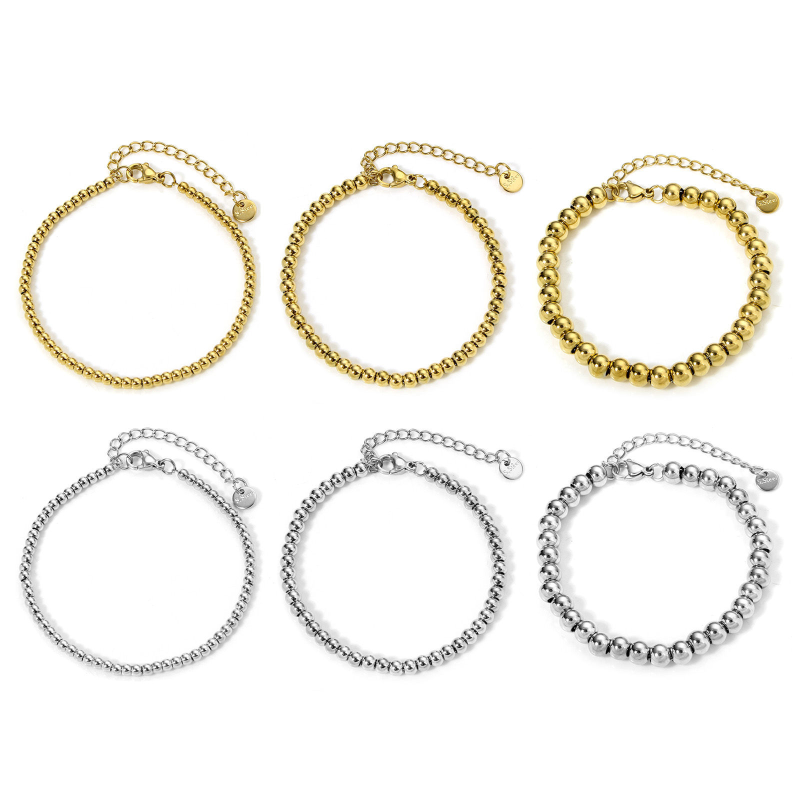 Picture of Wholesale 304 Stainless Steel Beaded Chain Bracelets, Vacuum Plating, Unisex Stylish Minimalist Gift Jewelry Supply