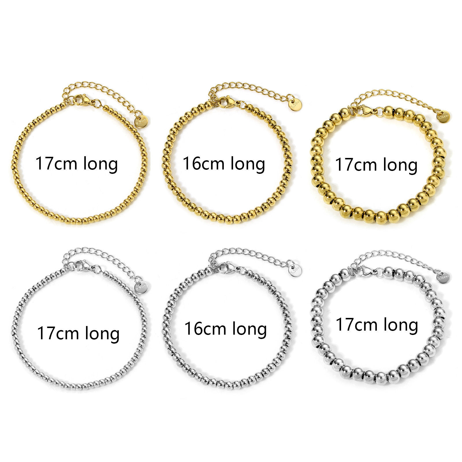 Picture of Wholesale 304 Stainless Steel Beaded Chain Bracelets, Vacuum Plating, Unisex Stylish Minimalist Gift Jewelry Supply
