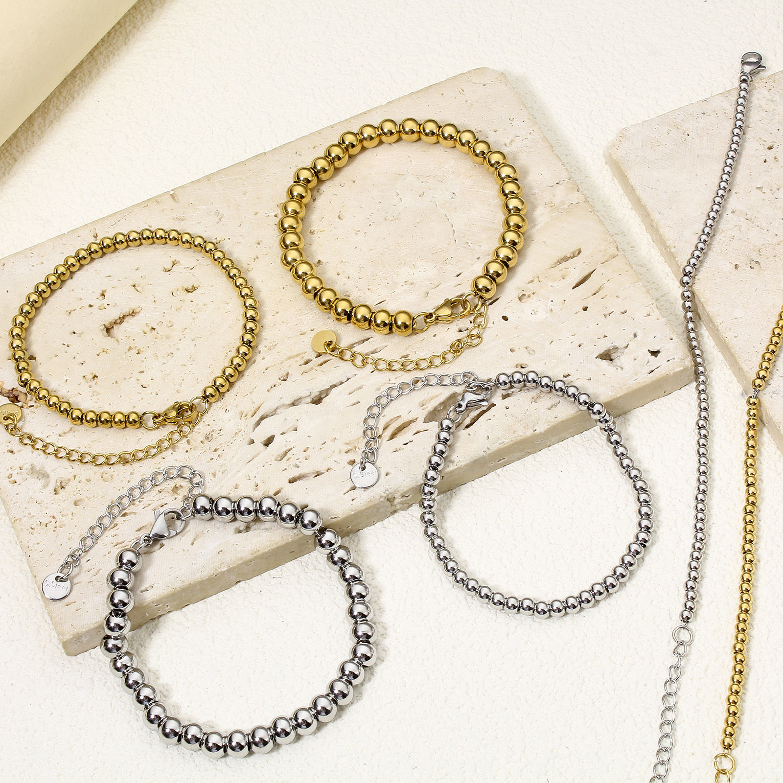 Picture of Wholesale 304 Stainless Steel Beaded Chain Bracelets, Vacuum Plating, Unisex Stylish Minimalist Gift Jewelry Supply