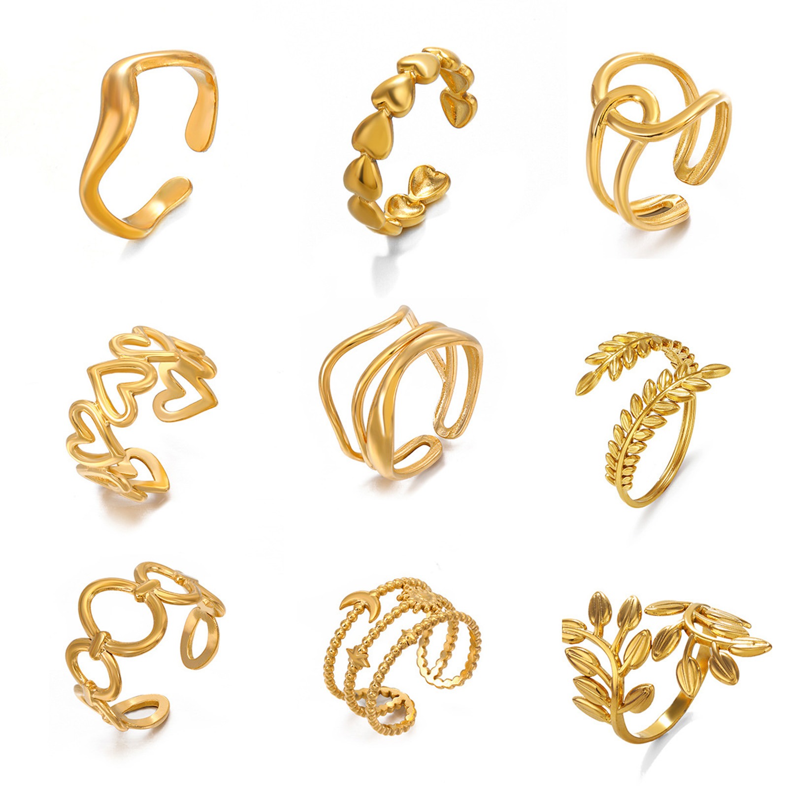 Picture of Eco-friendly Stylish Simple 18K Gold Plated 304 Stainless Steel Open Geometric Heart Rings For Women Party