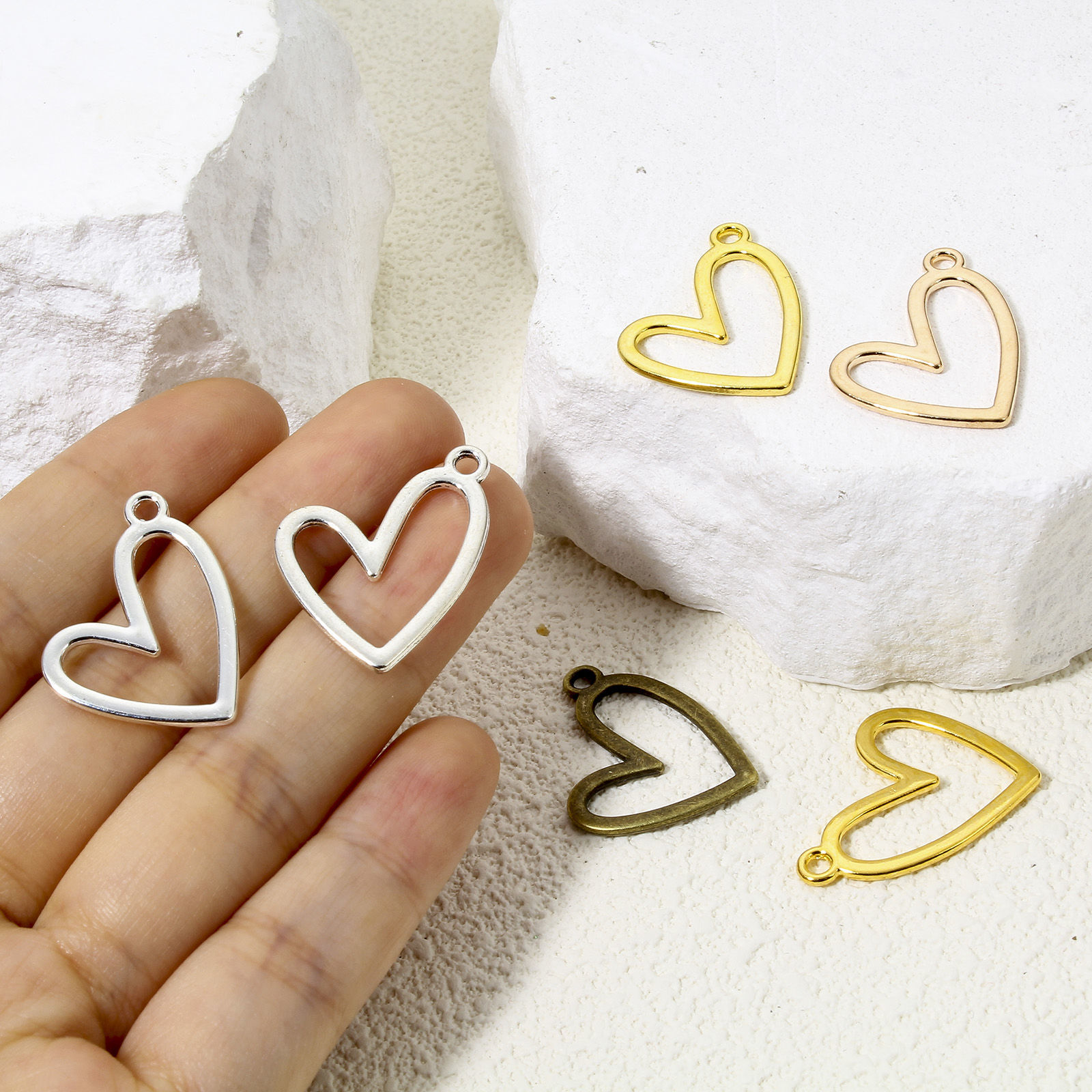 Picture of Zinc Based Alloy Valentine's Day Charms Multicolor Heart Hollow 25mm x 21mm