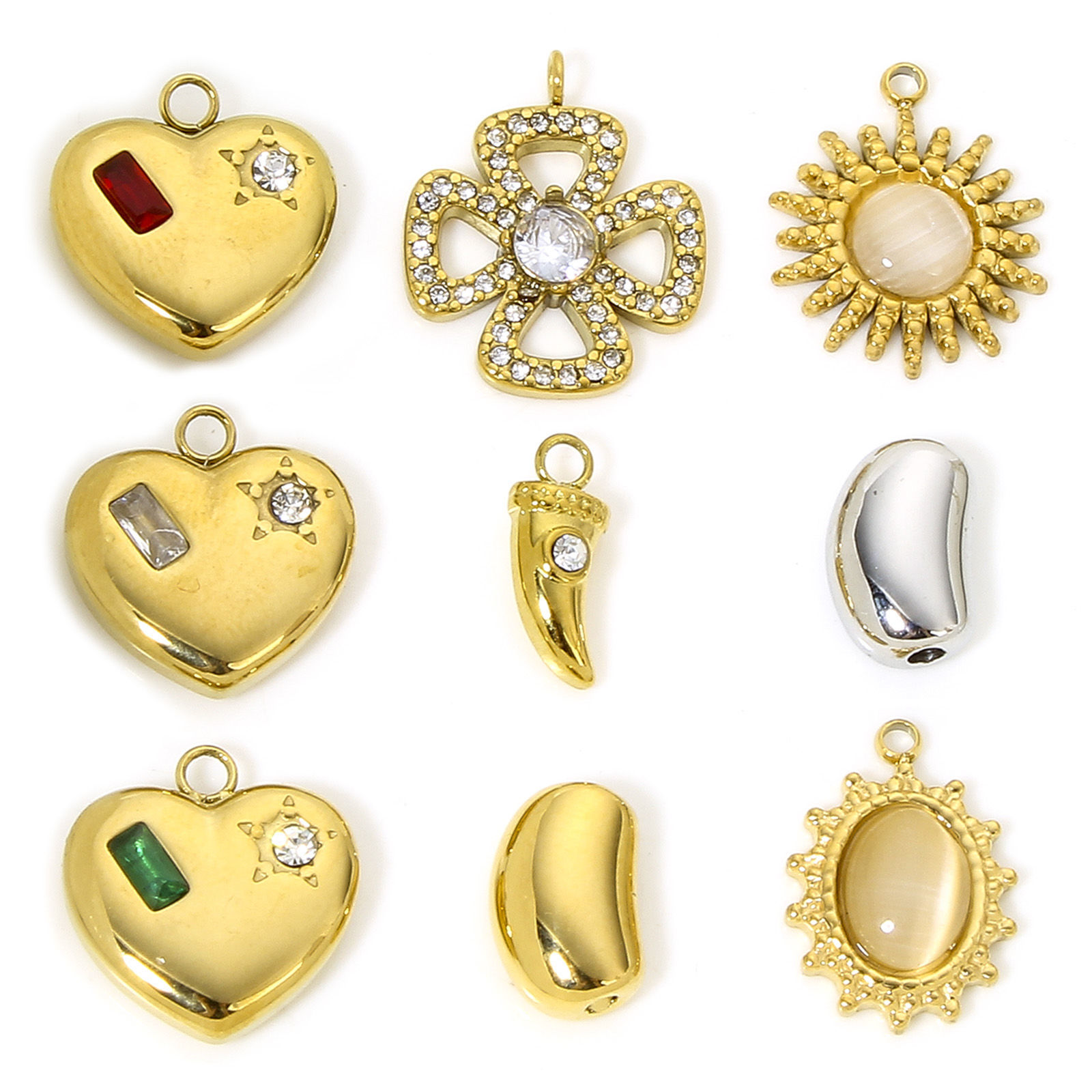 Picture of Vacuum Plating 304 Stainless Steel & Cat's Eye Glass Style Of Royal Court Character Charms Gold Plated Champagne Oval