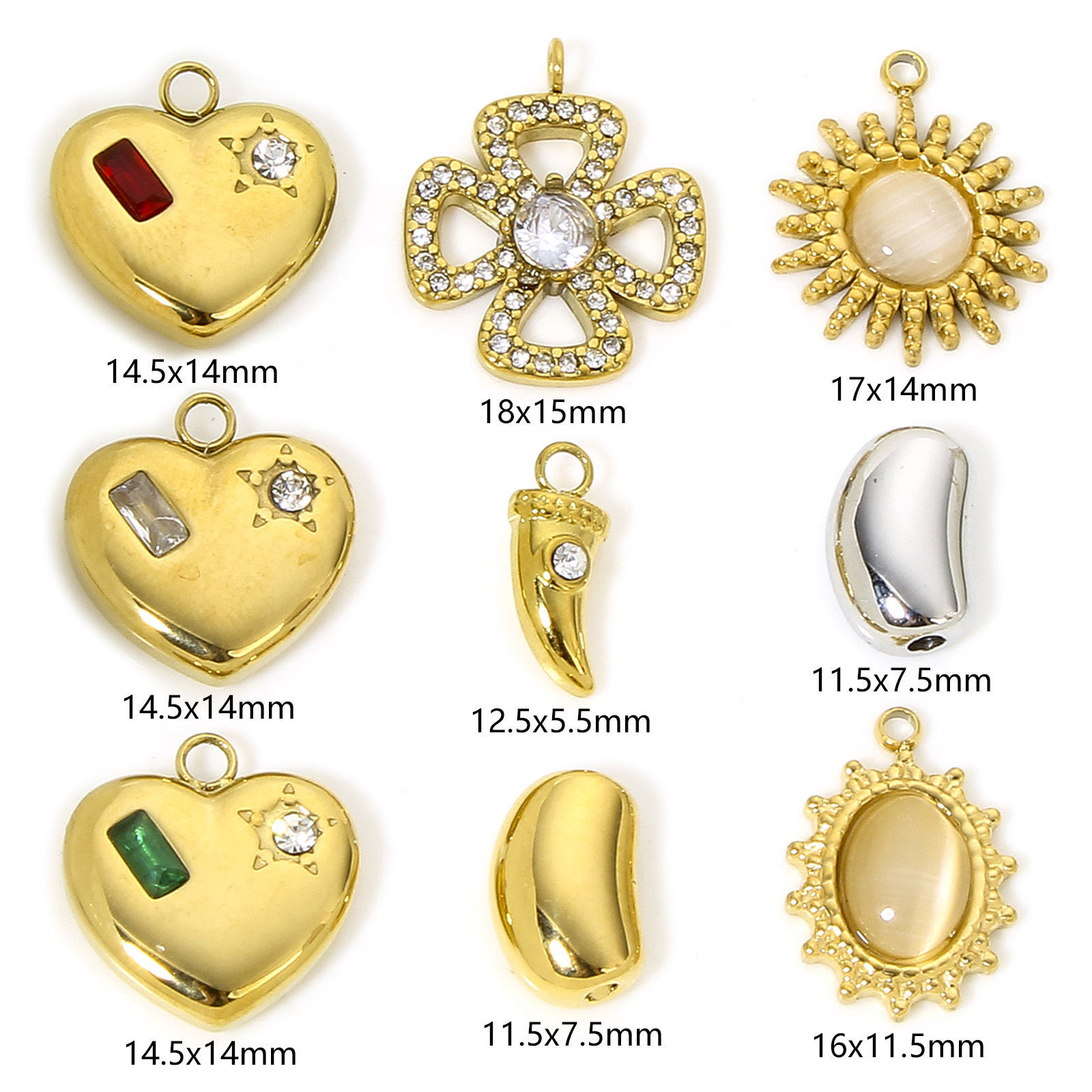 Picture of Vacuum Plating 304 Stainless Steel & Cat's Eye Glass Style Of Royal Court Character Charms Gold Plated Champagne Oval