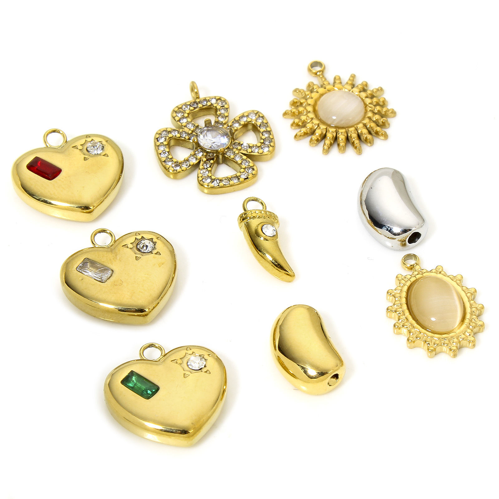 Picture of Vacuum Plating 304 Stainless Steel & Cat's Eye Glass Style Of Royal Court Character Charms Gold Plated Champagne Oval
