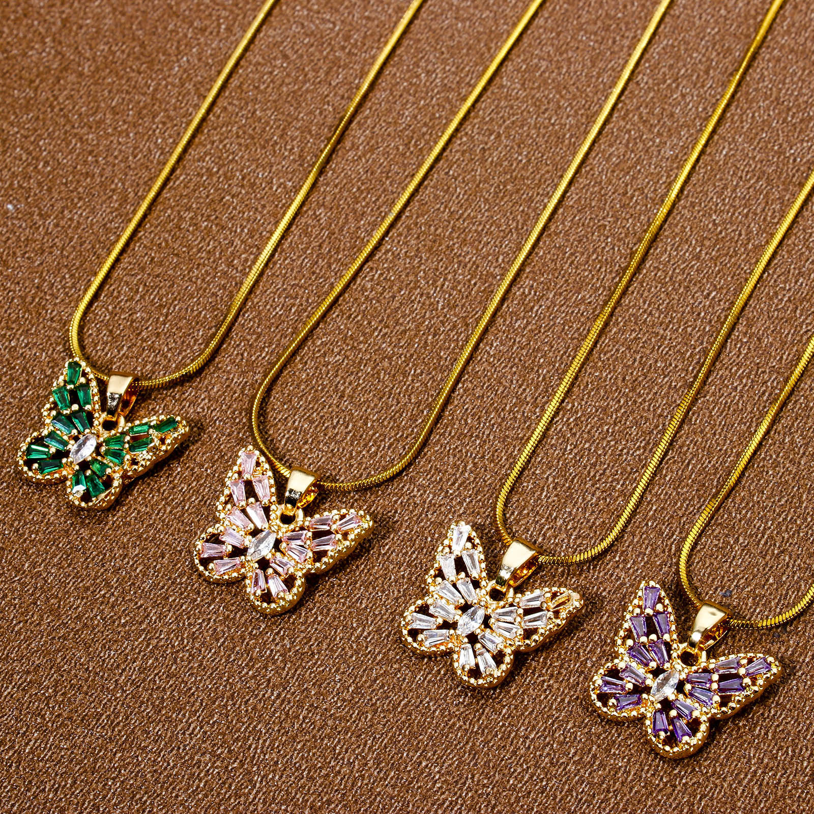 Picture of Brass Insect Charm Pendant Gold Plated Butterfly Animal Hollow Multicolor Rhinestone 16mm x 16mm