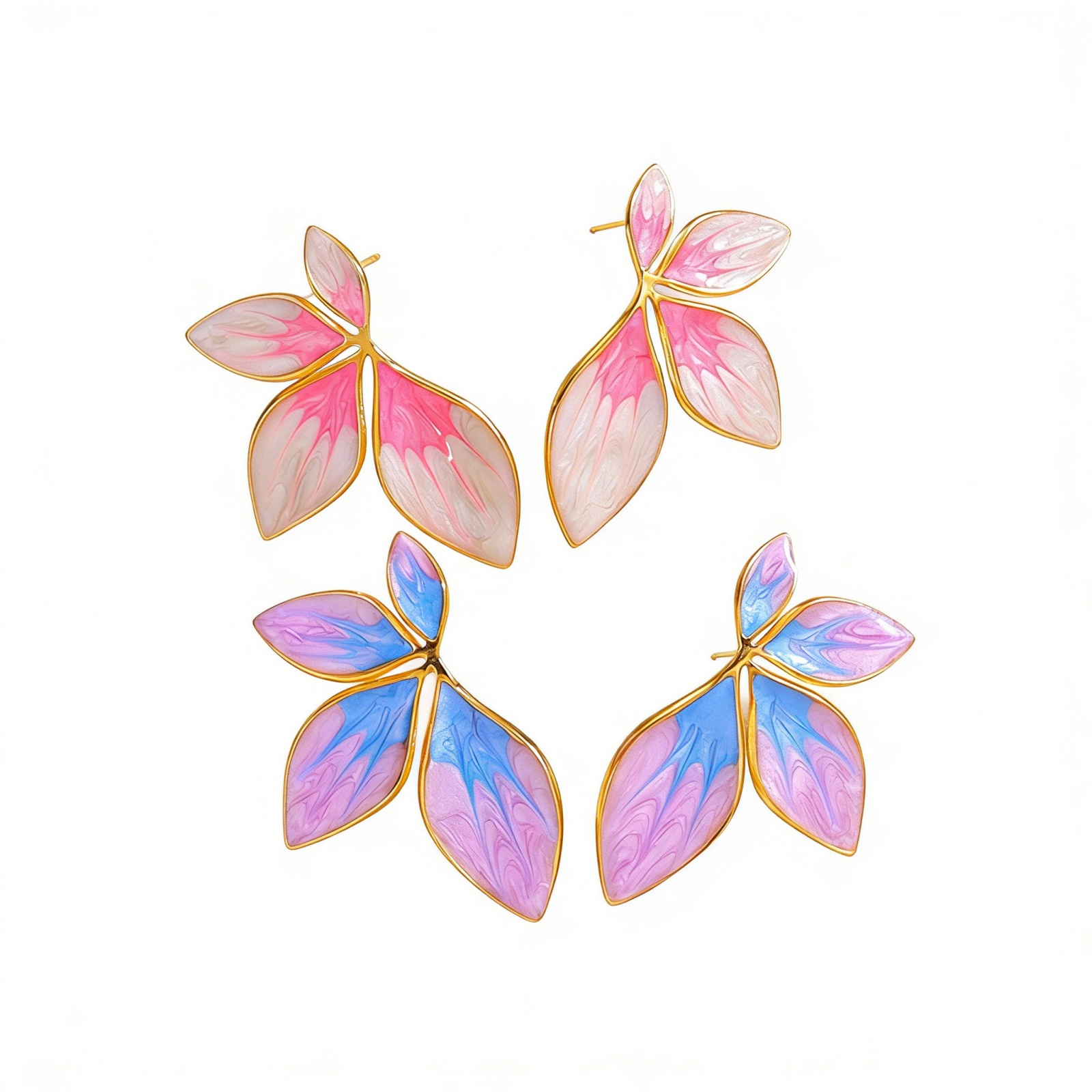Picture of Vacuum Plating Sweet & Cute Retro 18K Gold Plated Multicolor 304 Stainless Steel Flower Enamel Ear Post Stud Earrings For Women Anniversary