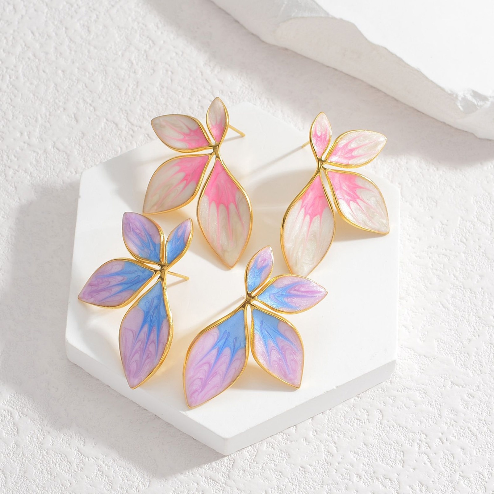 Picture of Vacuum Plating Sweet & Cute Retro 18K Gold Plated Multicolor 304 Stainless Steel Flower Enamel Ear Post Stud Earrings For Women Anniversary