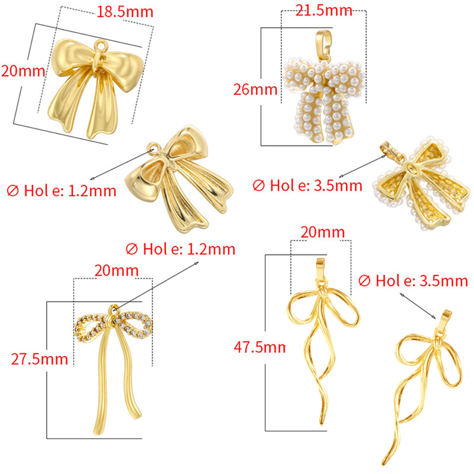 Imagen de 1 Unidad Latón Ropa Colgantes Charms Bowknot Multicolor 3D