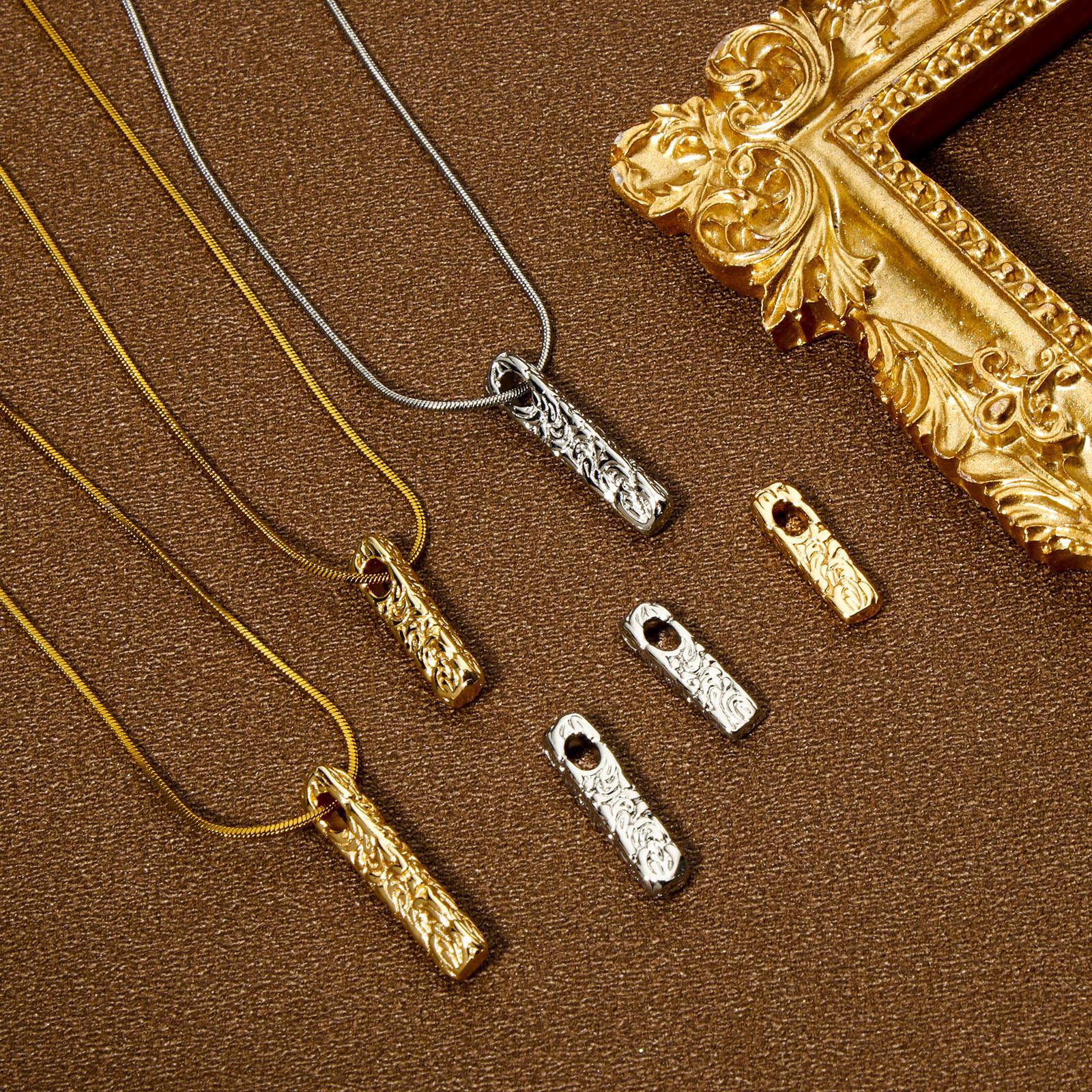 2 個 エコフレンドリー 真鍮 チャーム 長方形 ゴールドフィルド テクスチャ の画像