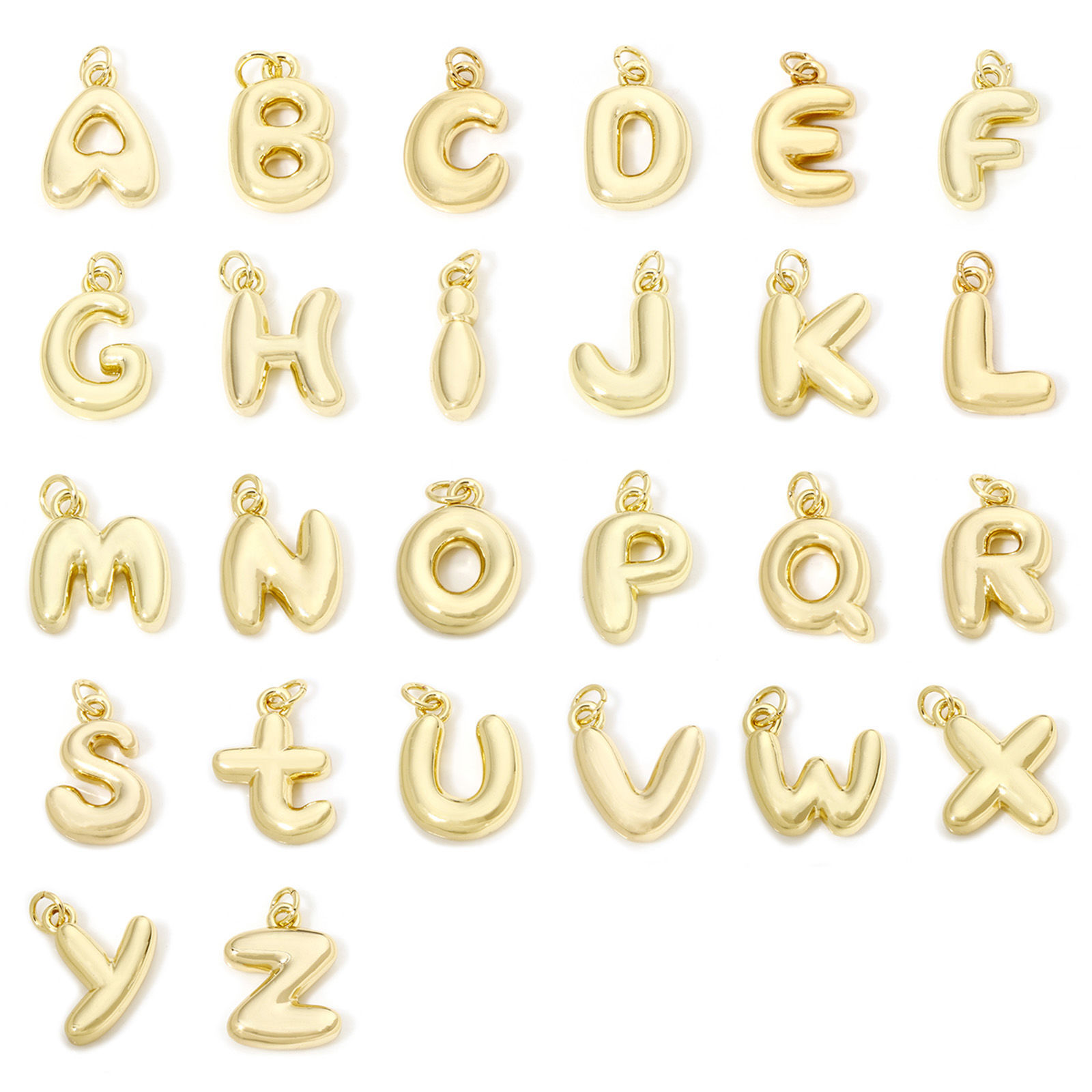 Picture of Eco-friendly Brass Charms 18K Real Gold Plated Capital Alphabet Initial Letter Message " A-Z " 3D