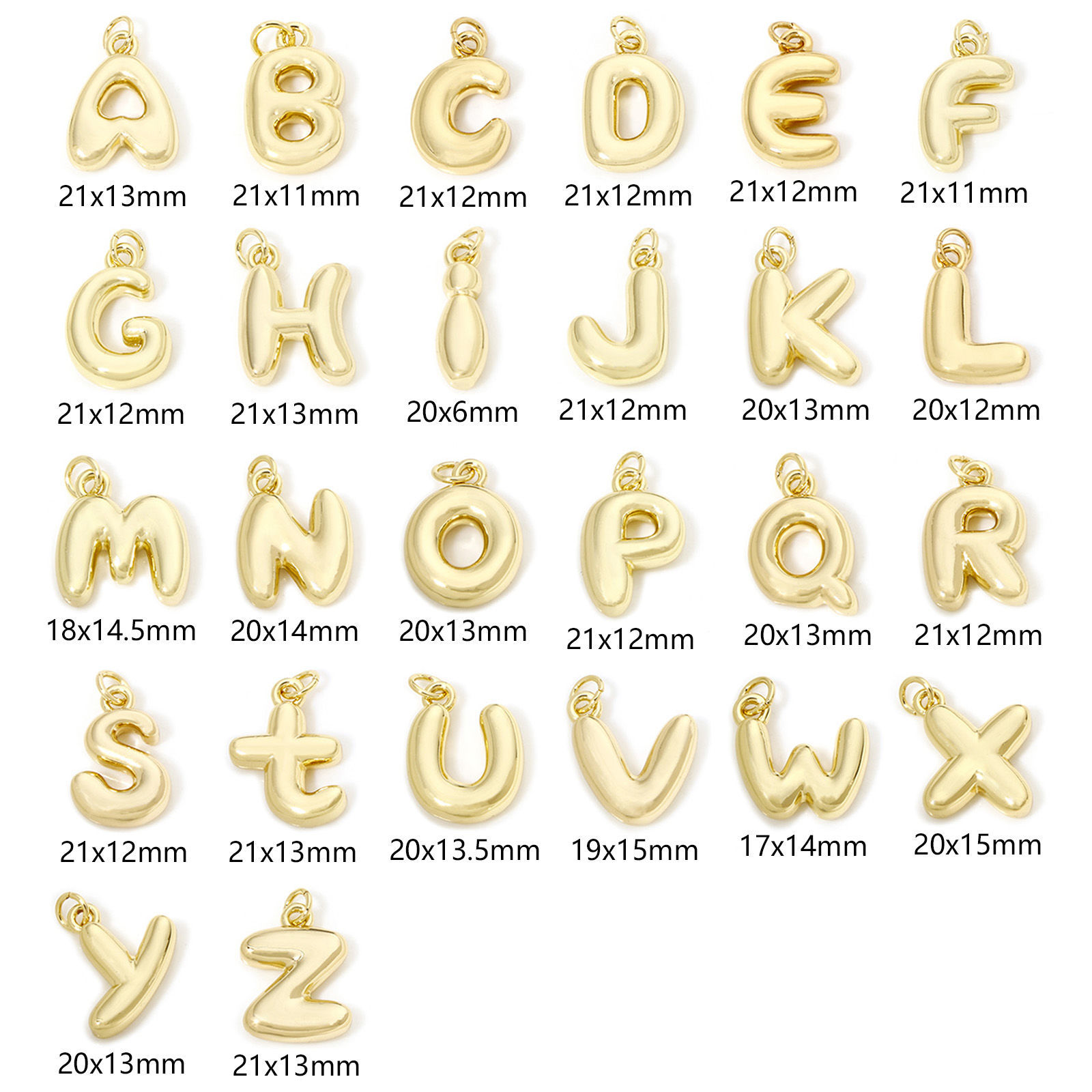 Picture of Eco-friendly Brass Charms 18K Real Gold Plated Capital Alphabet Initial Letter Message " A-Z " 3D