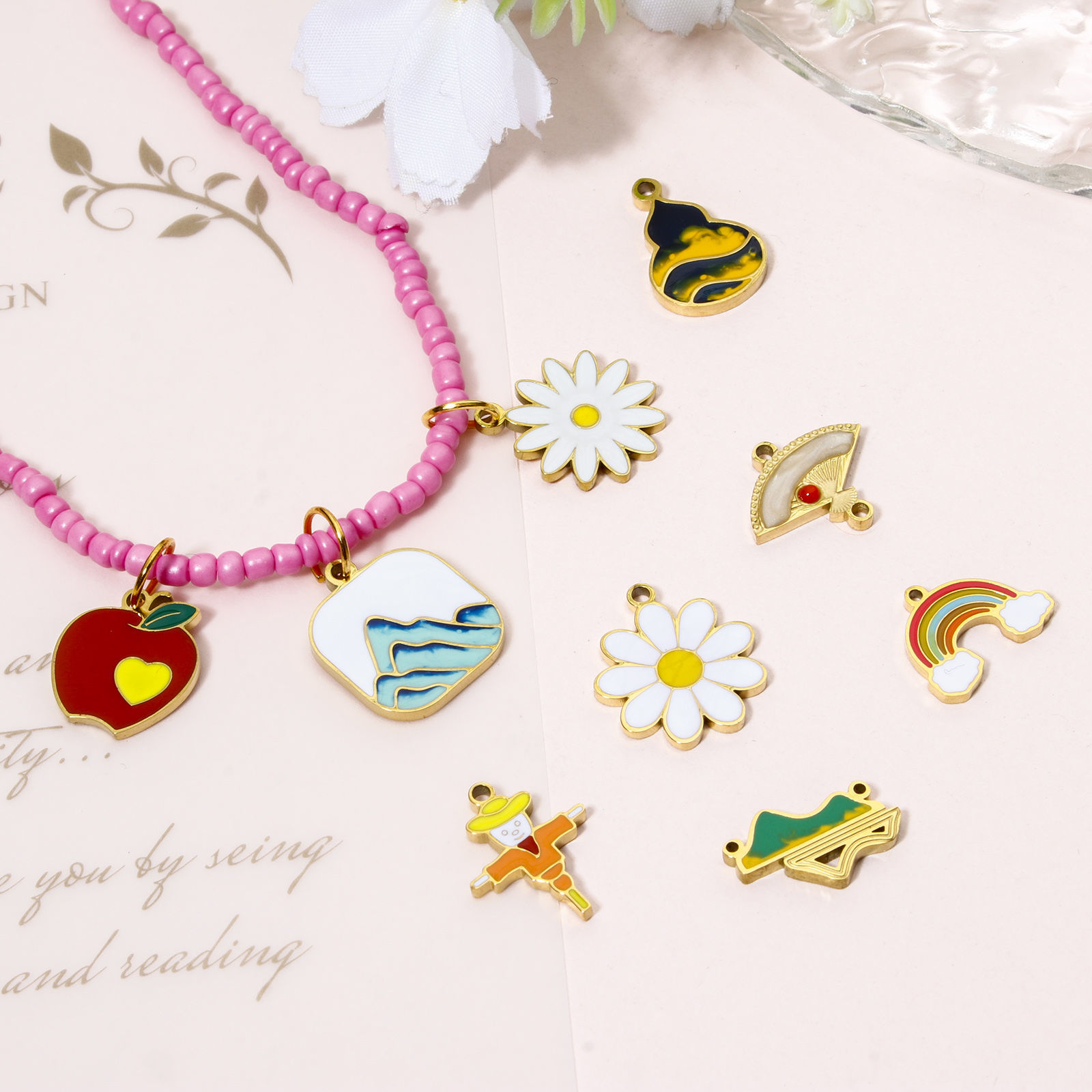 Picture of Vacuum Plating 304 Stainless Steel Charms Gold Plated Enamel