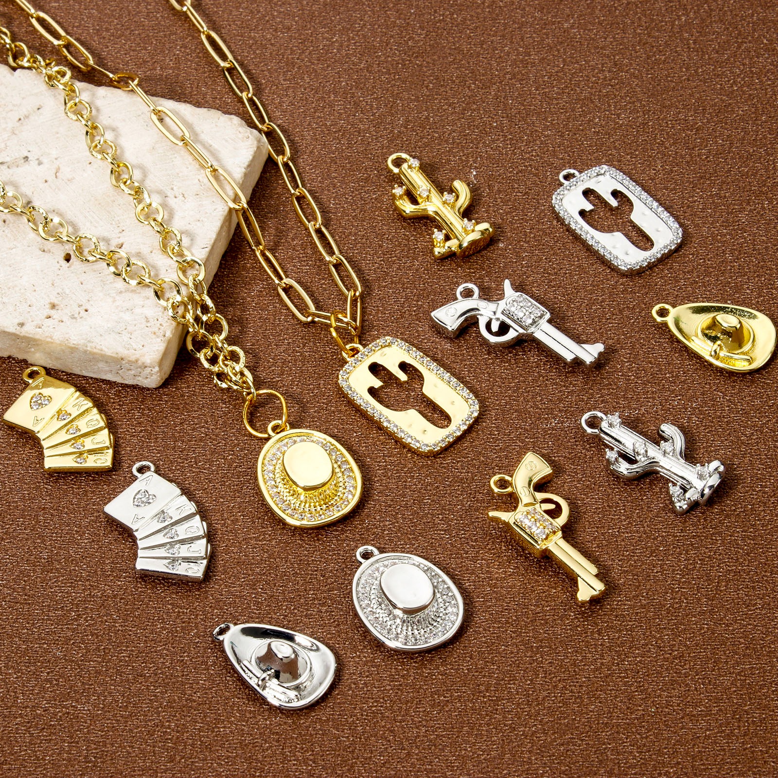 Picture of Brass West Cowboy Charm Pendant Multicolor Boots Clear Cubic Zirconia