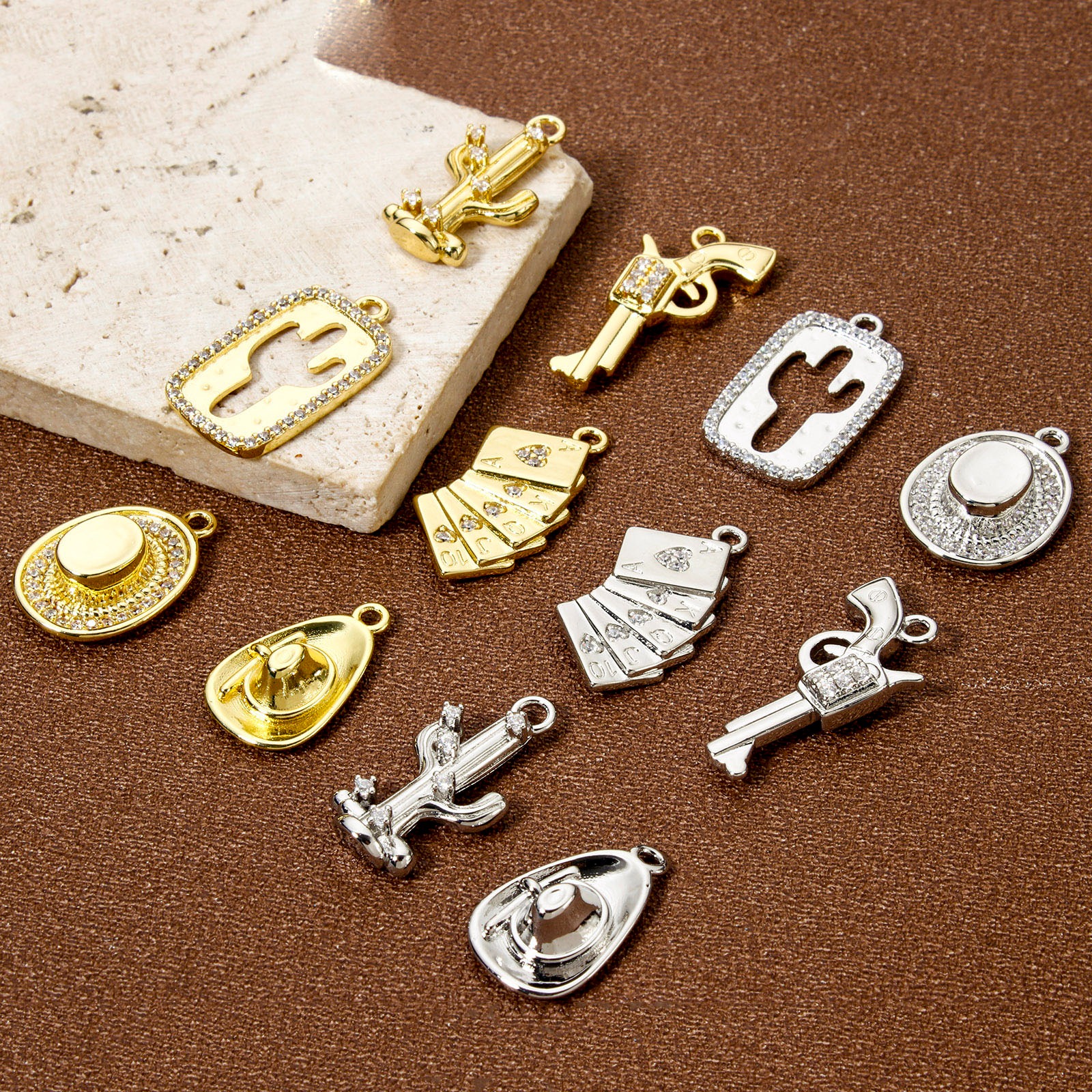 Picture of Brass West Cowboy Charm Pendant Multicolor Boots Clear Cubic Zirconia