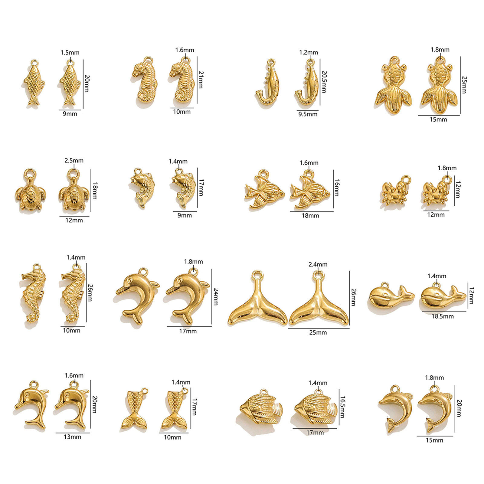 Picture of Vacuum Plating 304 Stainless Steel Ocean Jewelry Charms 18K Gold Plated Seahorse Animal Dolphin