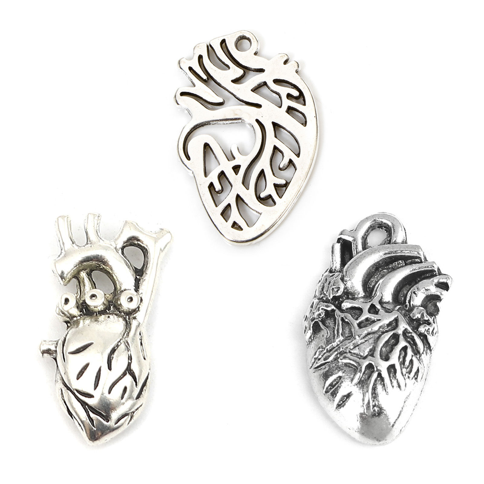 Picture of Zinc Based Alloy Anatomy Jewerly Charms Antique Silver Color Anatomical Human Heart Hollow