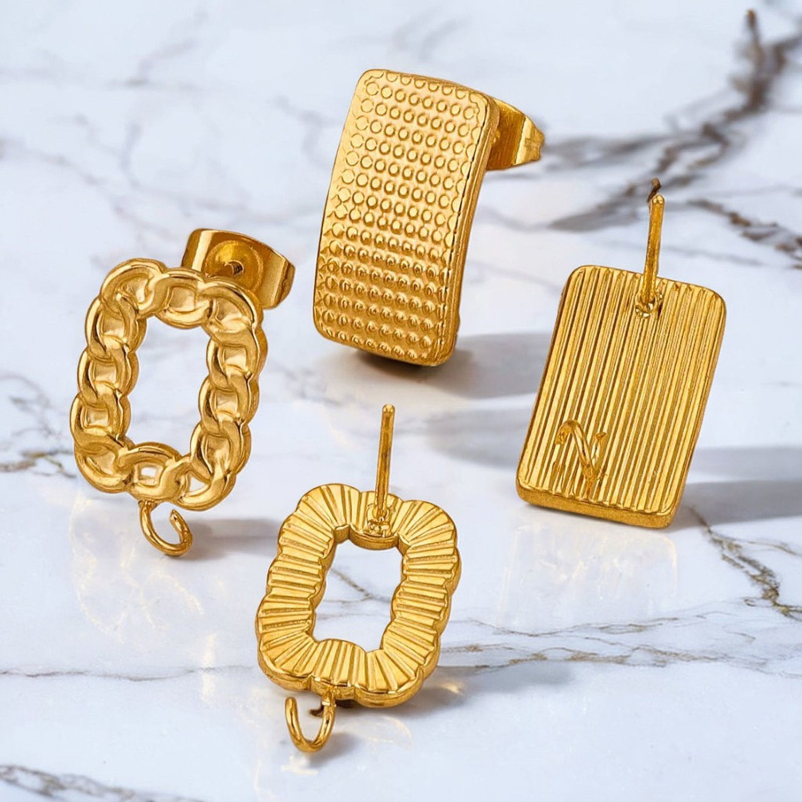 Image de 2 Pcs Boucle d'Oreille à Tige avec Accessoires de Connecteur de Boucle en 304 Acier Inoxydable Rectangle