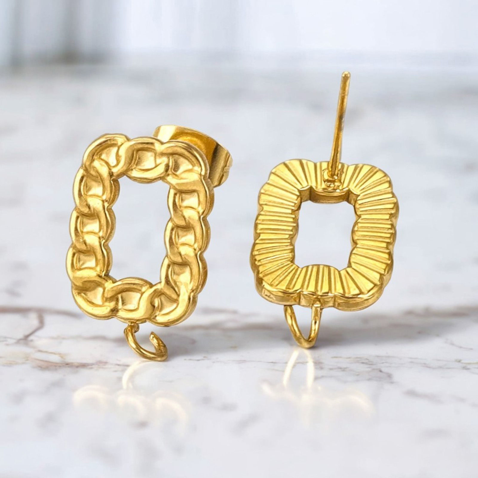 Image de 2 Pcs Boucle d'Oreille à Tige avec Accessoires de Connecteur de Boucle en 304 Acier Inoxydable Rectangle