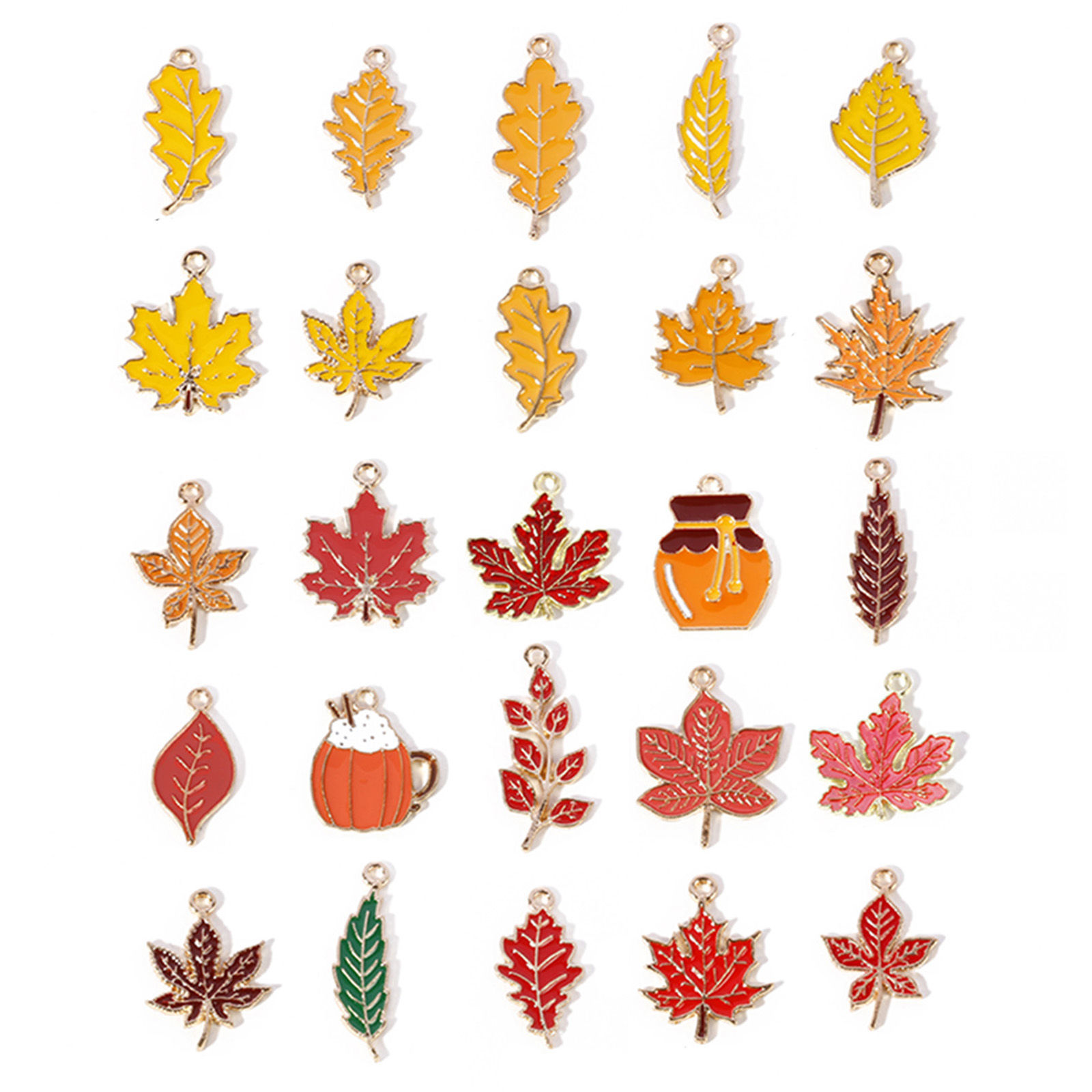 Picture of Zinc Based Alloy Autumn Fall Style Charms Gold Plated Multicolor Leaf Enamel