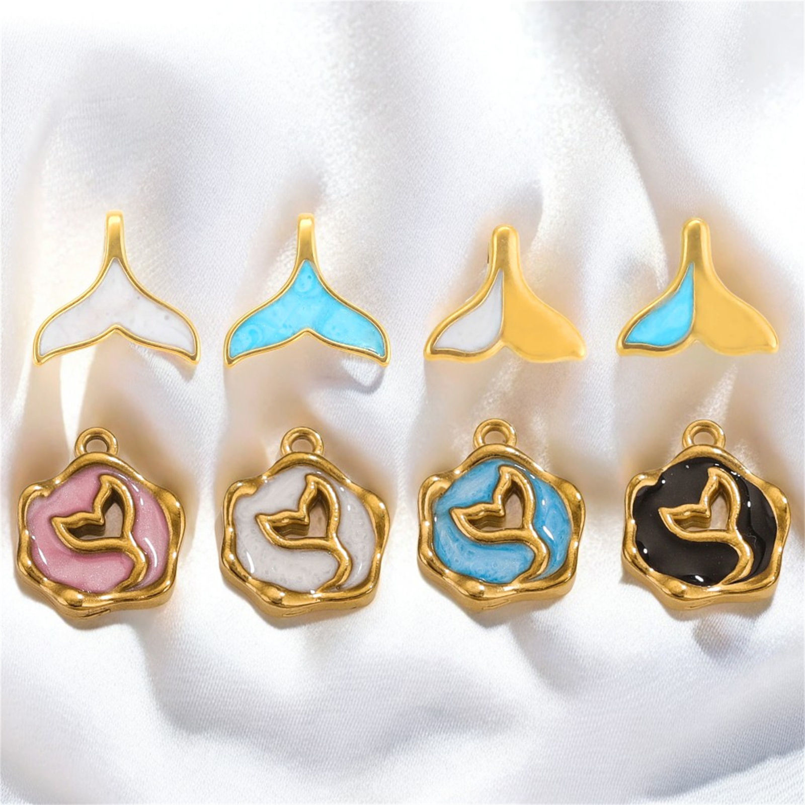 Picture of Vacuum Plating 304 Stainless Steel Charms 18K Gold Plated Fishtail Enamel