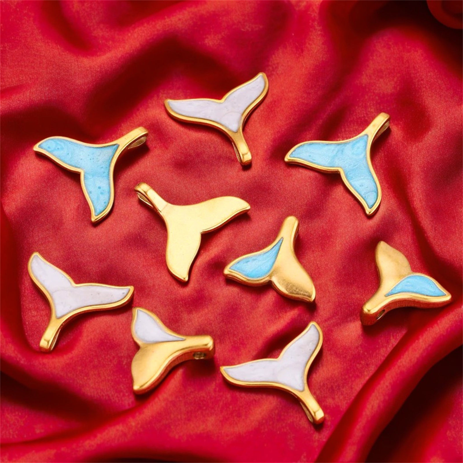 Picture of Vacuum Plating 304 Stainless Steel Charms 18K Gold Plated Fishtail Enamel