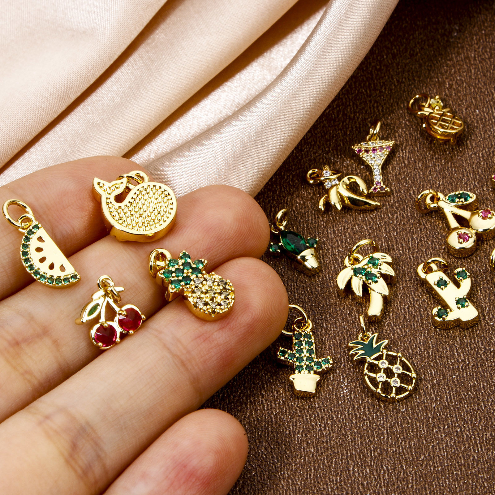 Picture of Eco-friendly Brass Charms 18K Real Gold Plated Fruit Tree Micro Pave