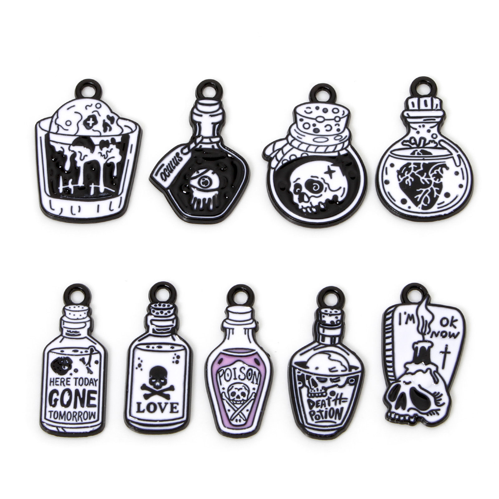 Picture of Zinc Based Alloy Halloween Charms Black Multicolor Bottle Enamel